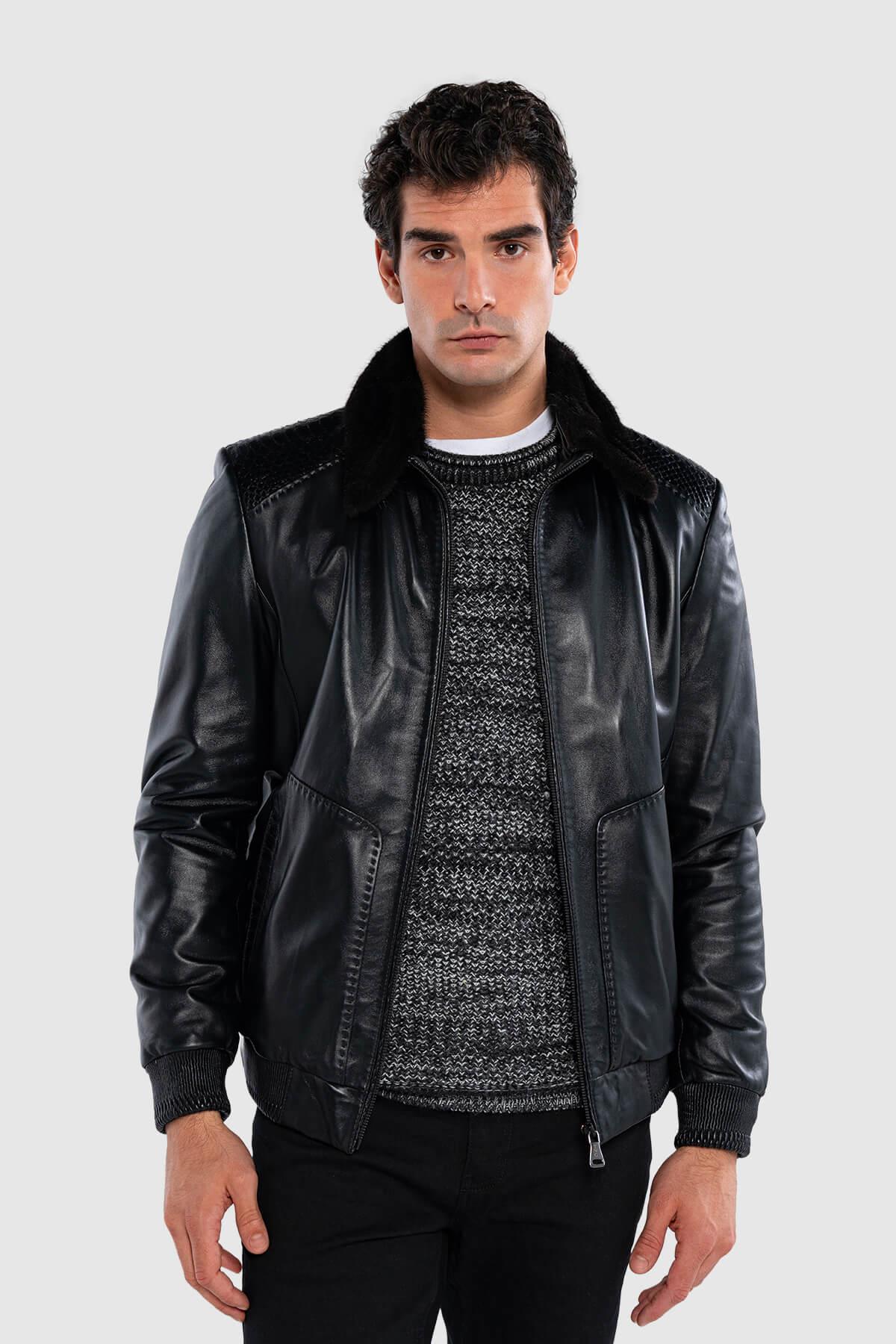 Tamer Tanca Erkek Hakiki Deri Siyah Deri Mont