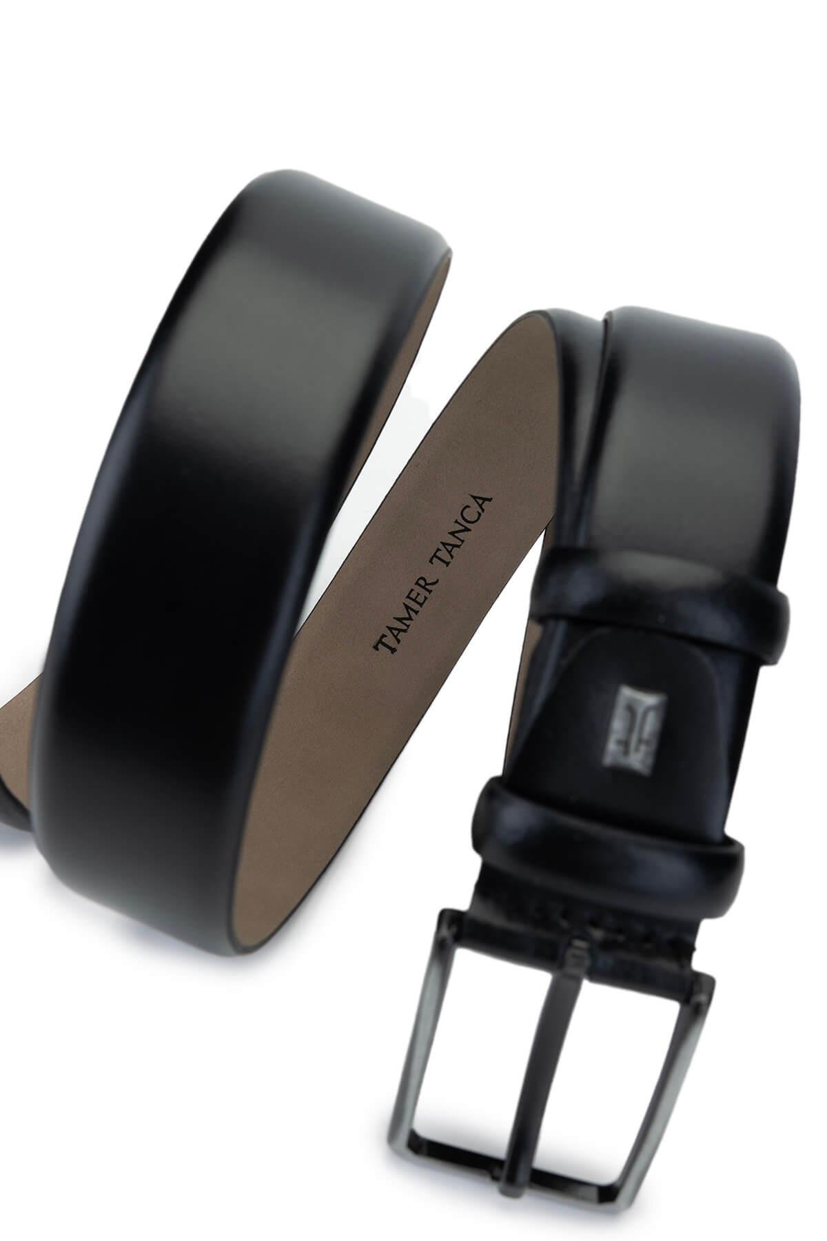 Tamer Tanca Erkek Hakiki Deri Siyah Deri Set Kutusu