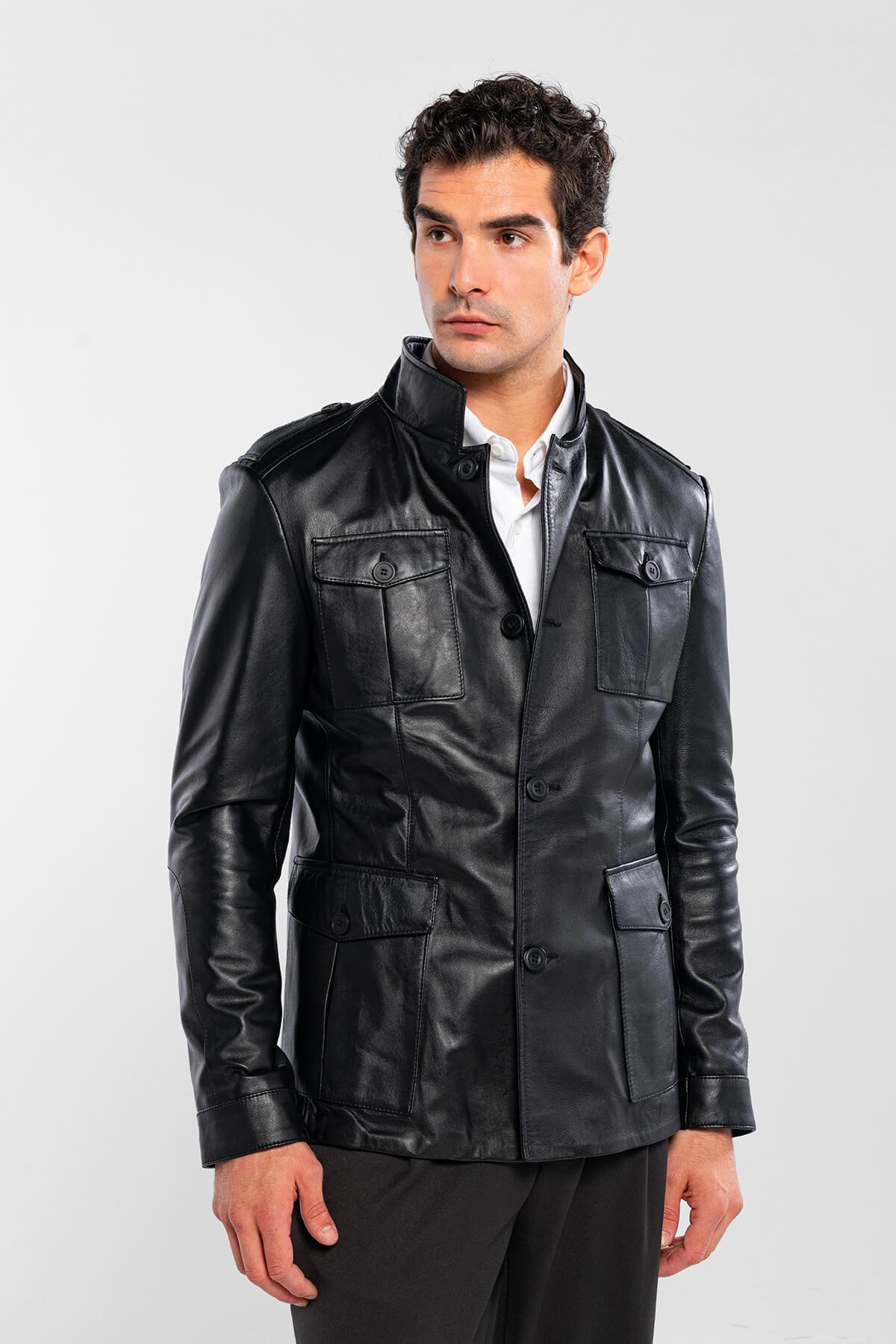 Tamer Tanca Erkek Hakiki Deri Siyah Deri Mont