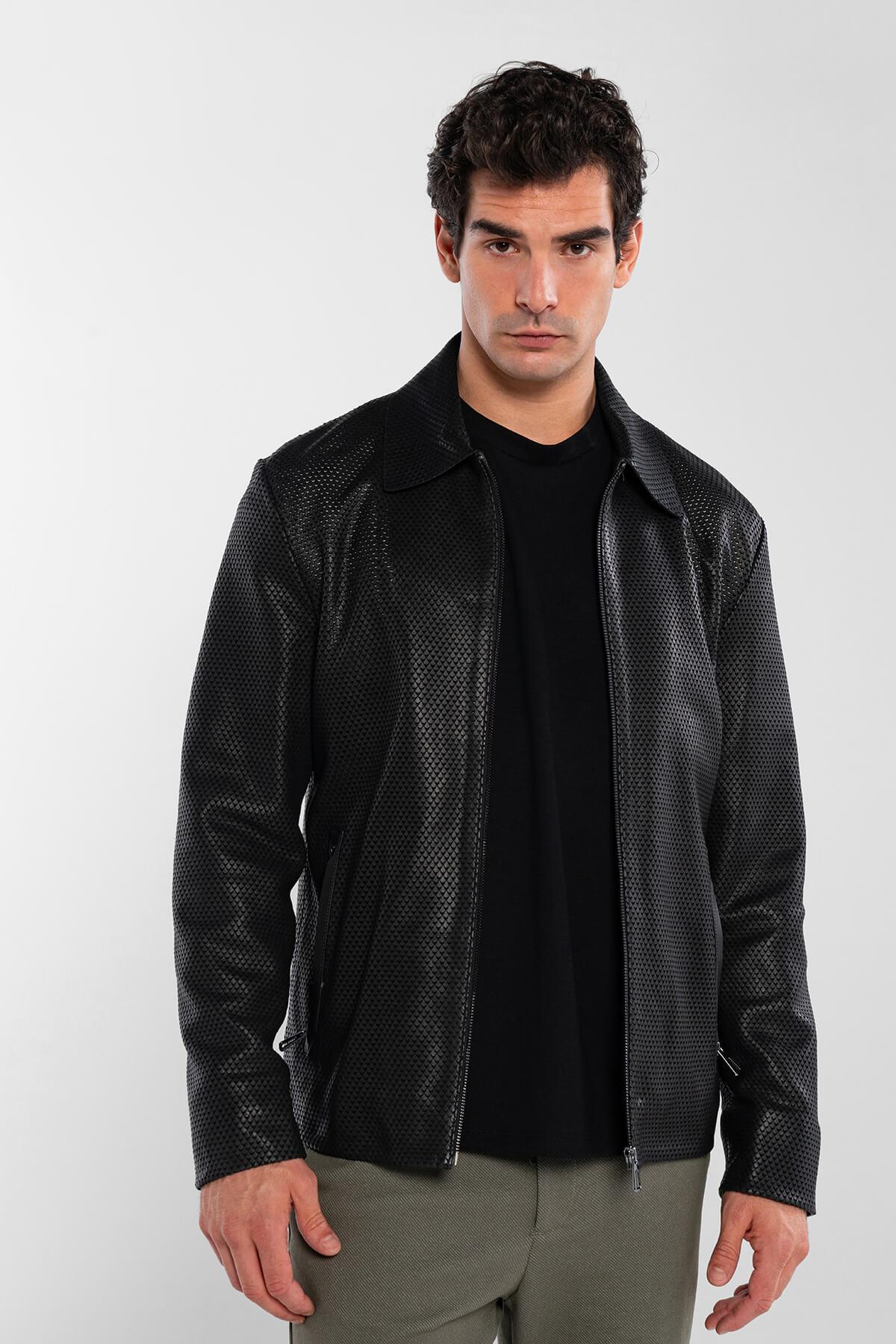 Tamer Tanca Erkek Hakiki Deri Siyah Deri Mont