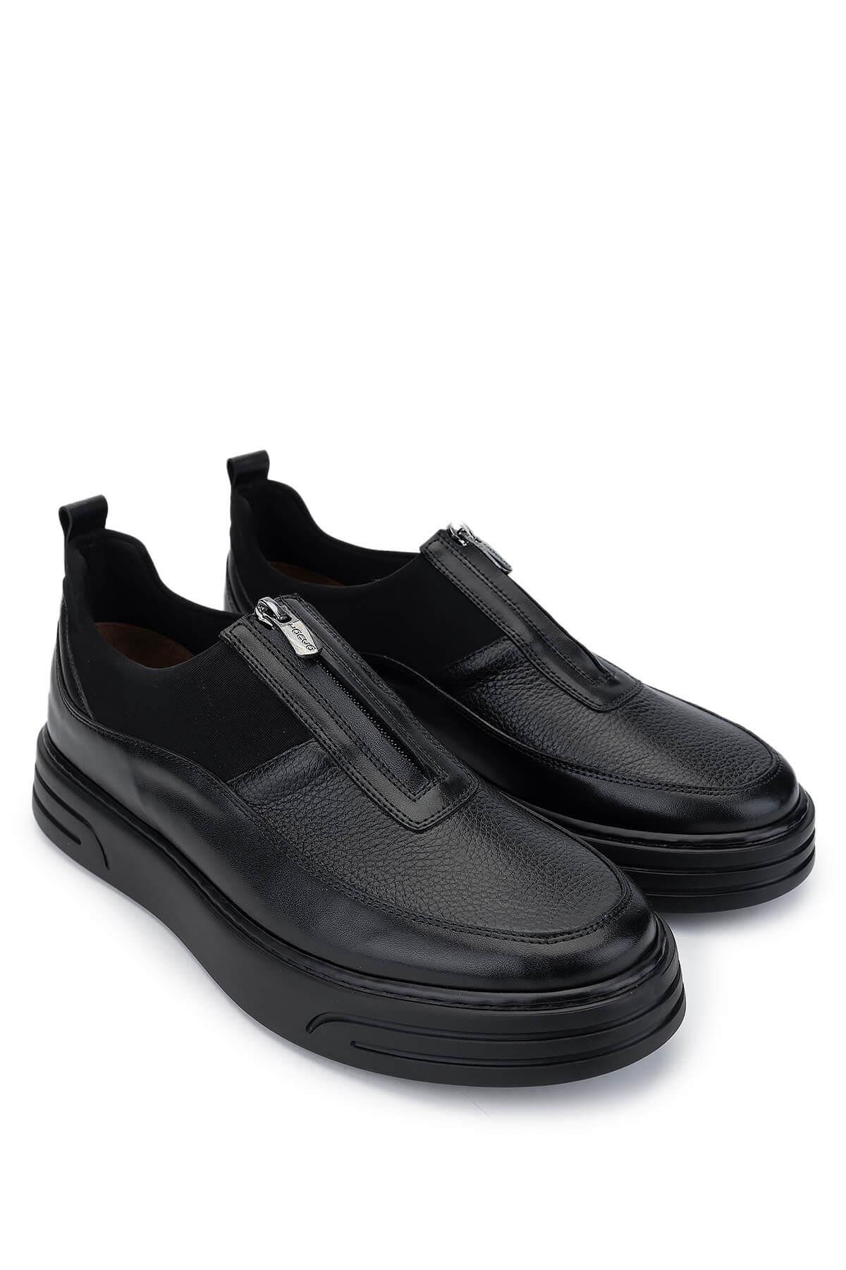 Tamer Tanca Erkek Hakiki Deri Siyah Deri Casual Ayakkabı