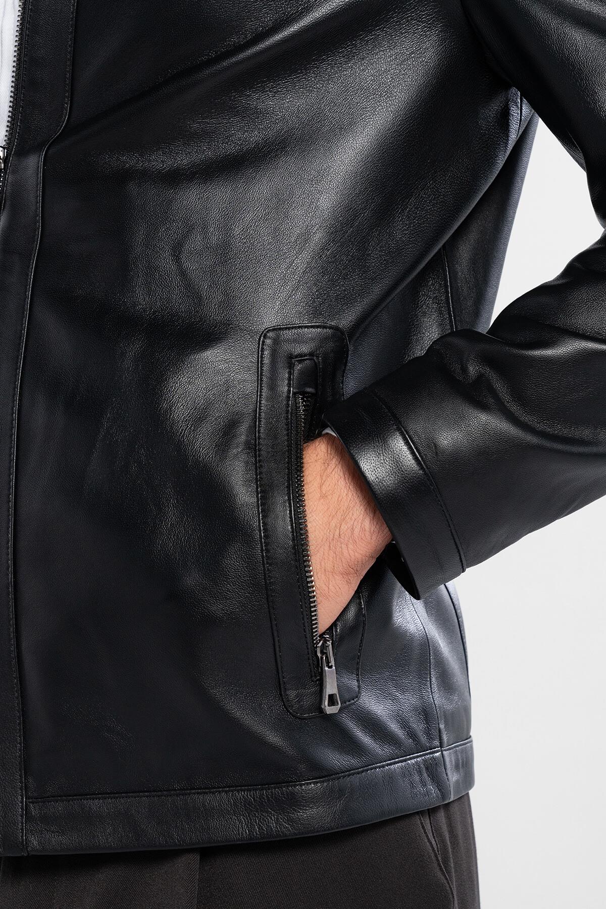 Tamer Tanca Erkek Hakiki Deri Siyah Deri Deri Mont