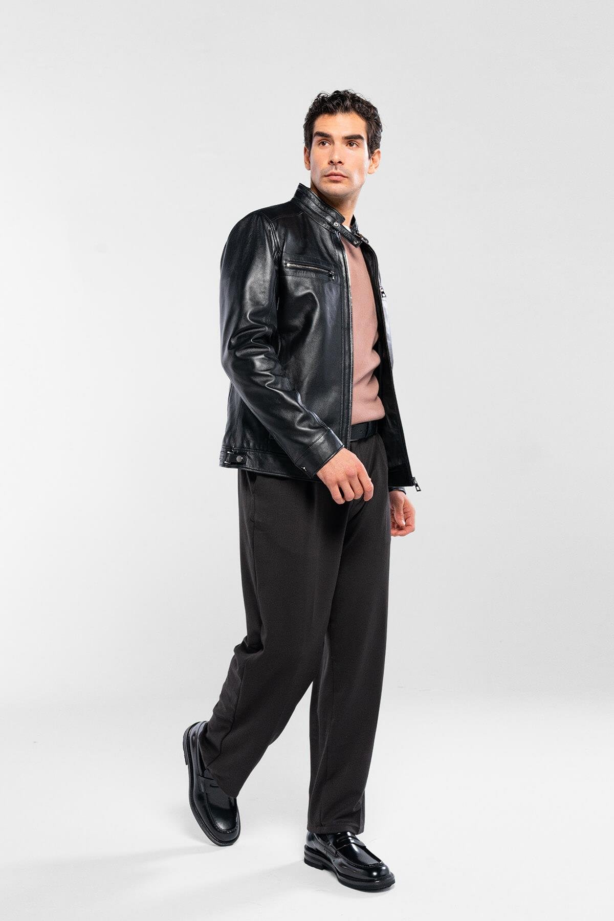 Tamer Tanca Erkek Hakiki Deri Siyah Deri Deri Mont