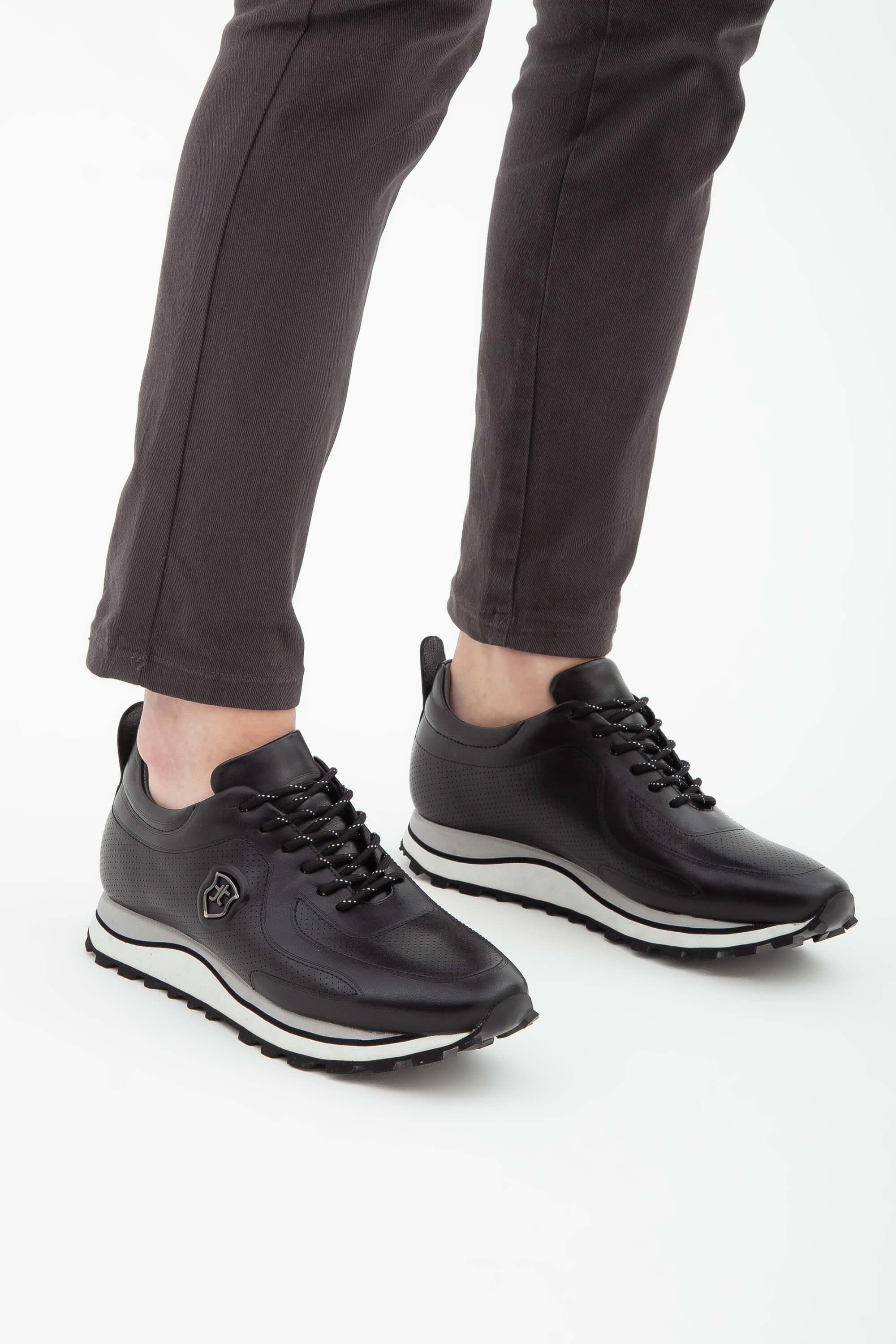 Tamer Tanca Erkek Hakiki Deri Siyah Deri Casual Ayakkabı