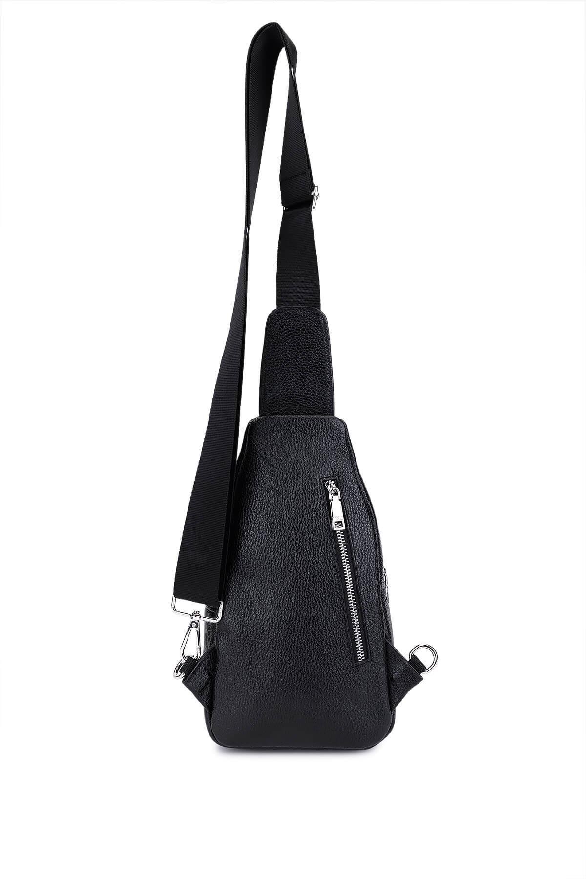 Tamer Tanca Erkek Hakiki Deri Siyah Floter Body Bag Çanta