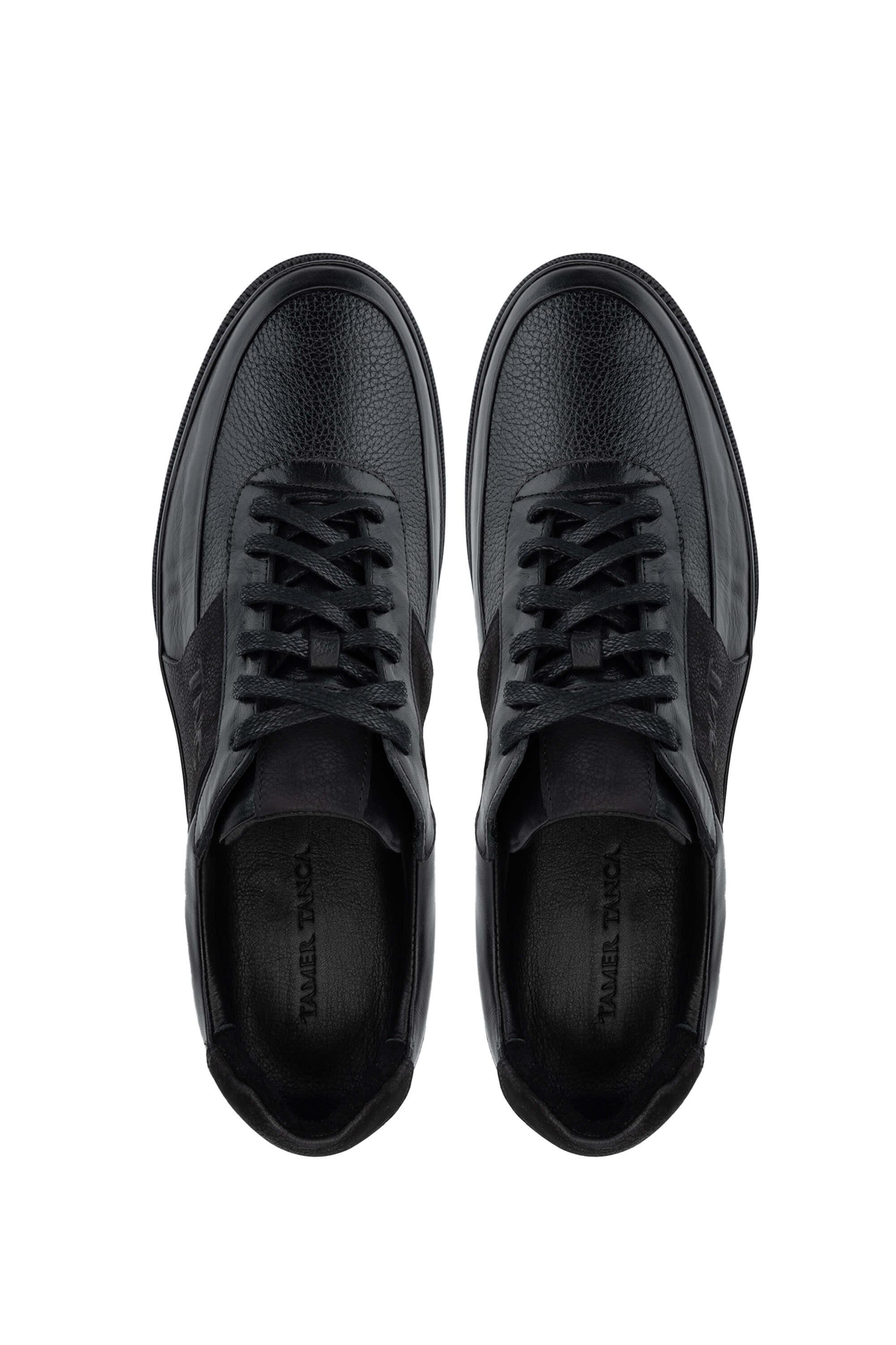 Tamer Tanca Erkek Hakiki Deri Siyah Floter Casual Ayakkabı