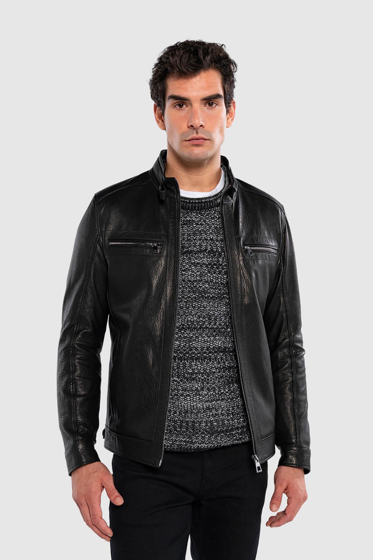 Tamer Tanca Erkek Hakiki Deri Siyah Jumbo Deri Mont