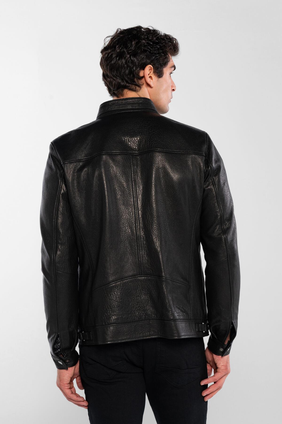 Tamer Tanca Erkek Hakiki Deri Siyah Jumbo Deri Mont