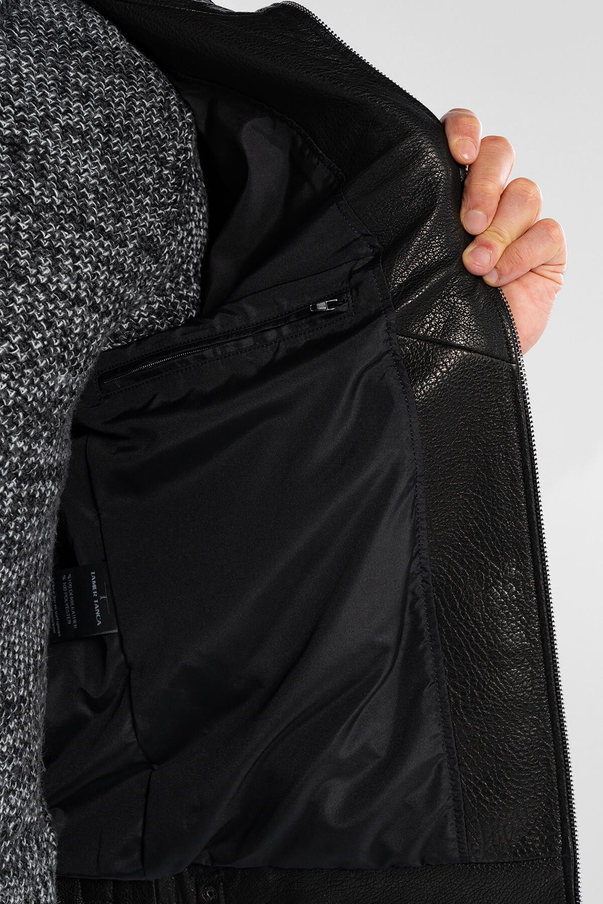 Tamer Tanca Erkek Hakiki Deri Siyah Jumbo Deri Mont