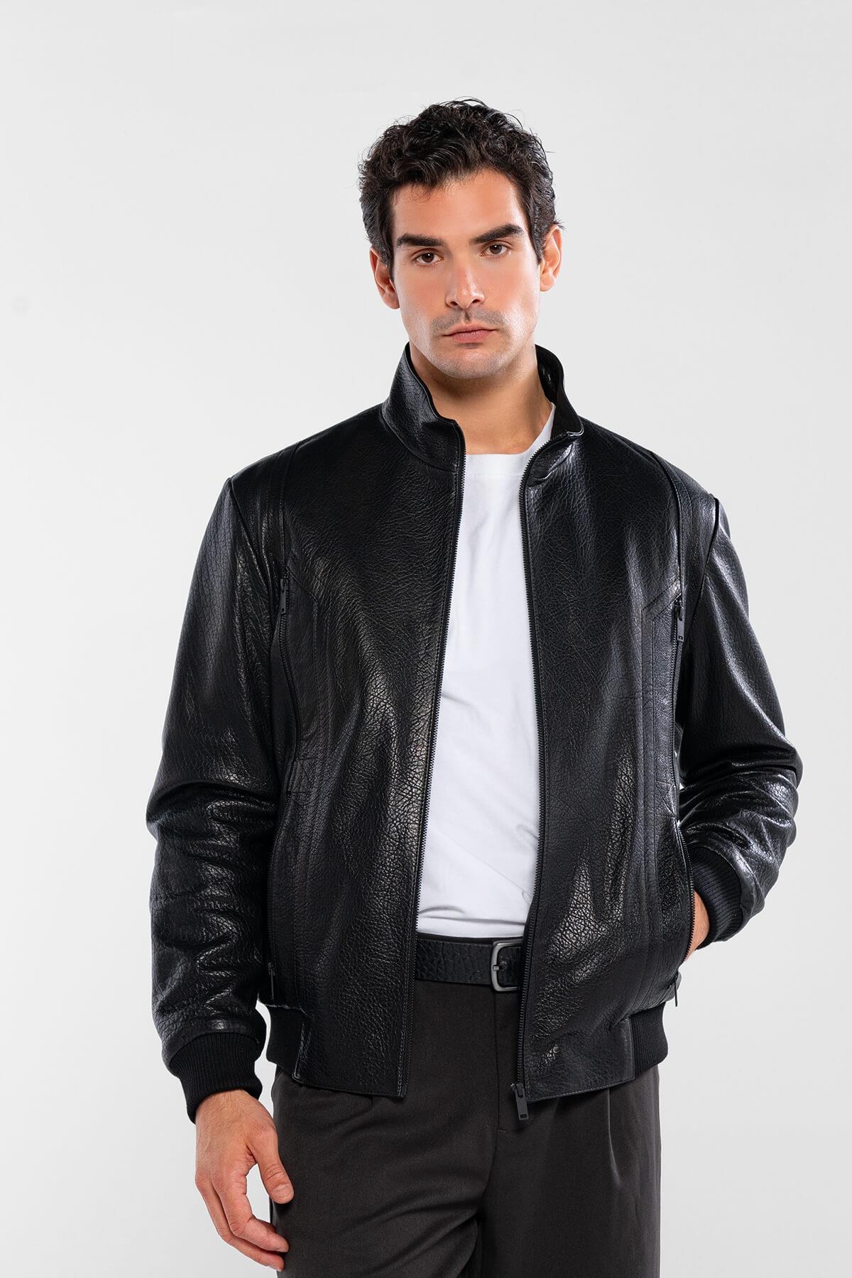 Tamer Tanca Erkek Hakiki Deri Siyah Jumbo Deri Mont