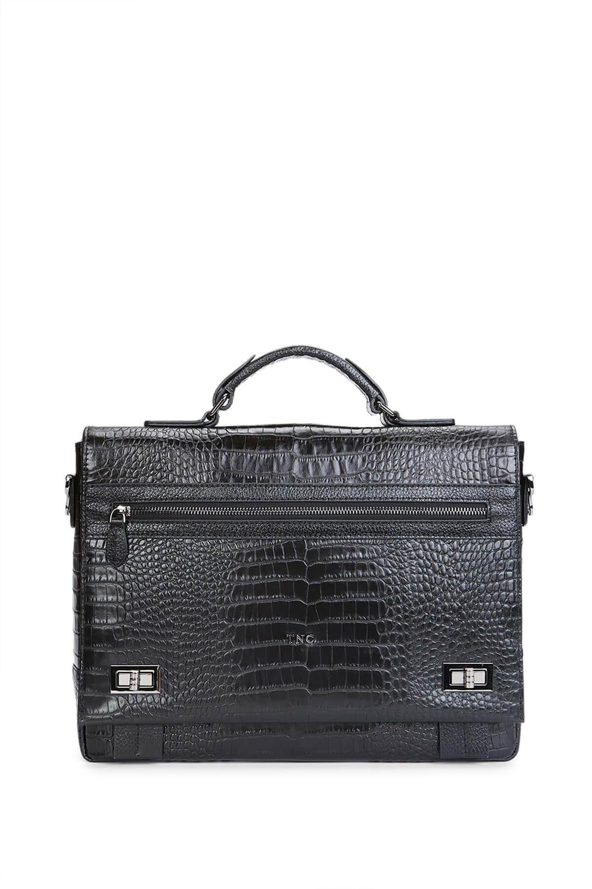 Tamer Tanca Erkek Hakiki Deri Siyah Kroko Evrak Çantası