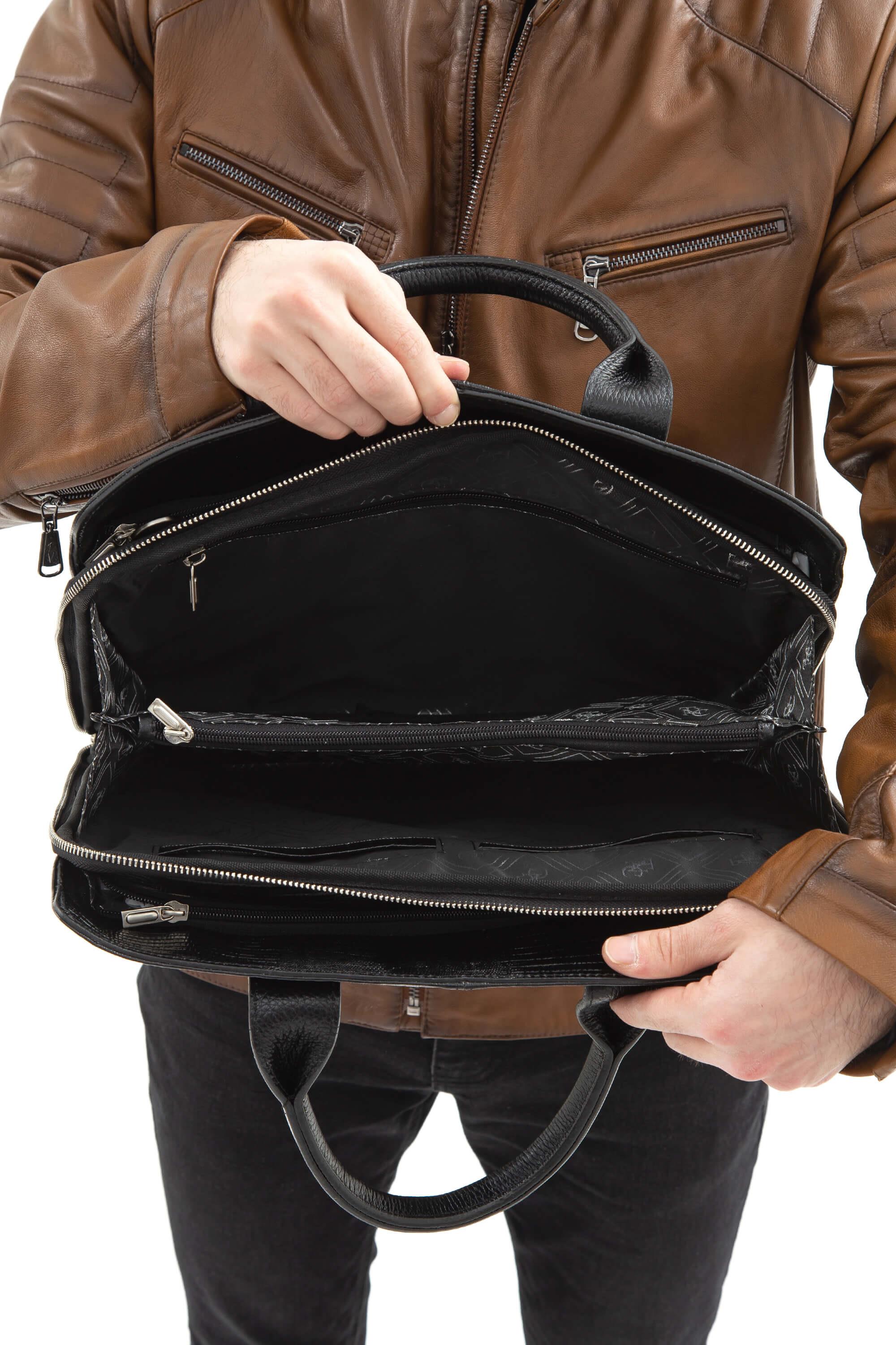 Tamer Tanca Erkek Hakiki Deri Siyah Kroko Evrak Çantası