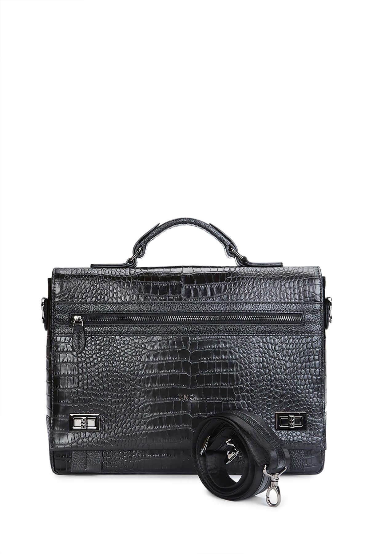 Tamer Tanca Erkek Hakiki Deri Siyah Kroko Evrak Çantası