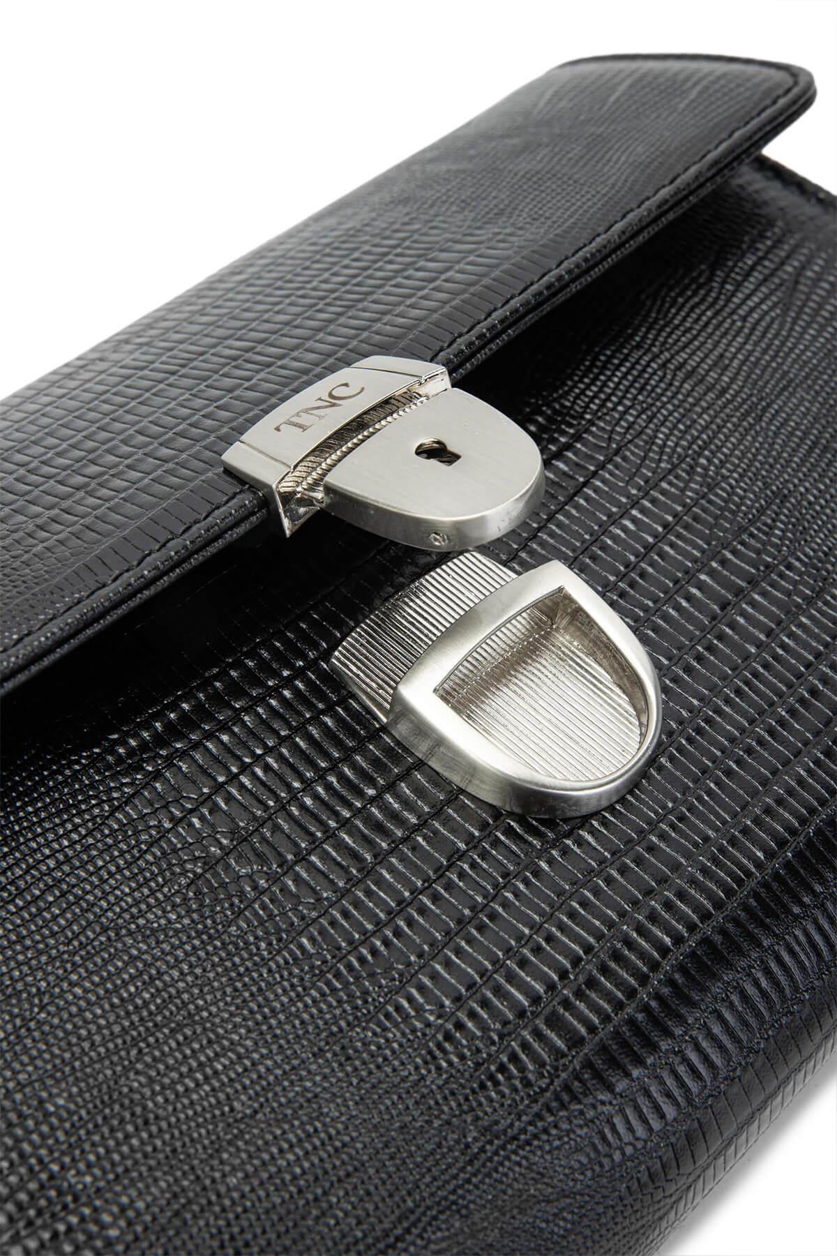 Tamer Tanca Erkek Hakiki Deri Siyah Lazer El Çantası