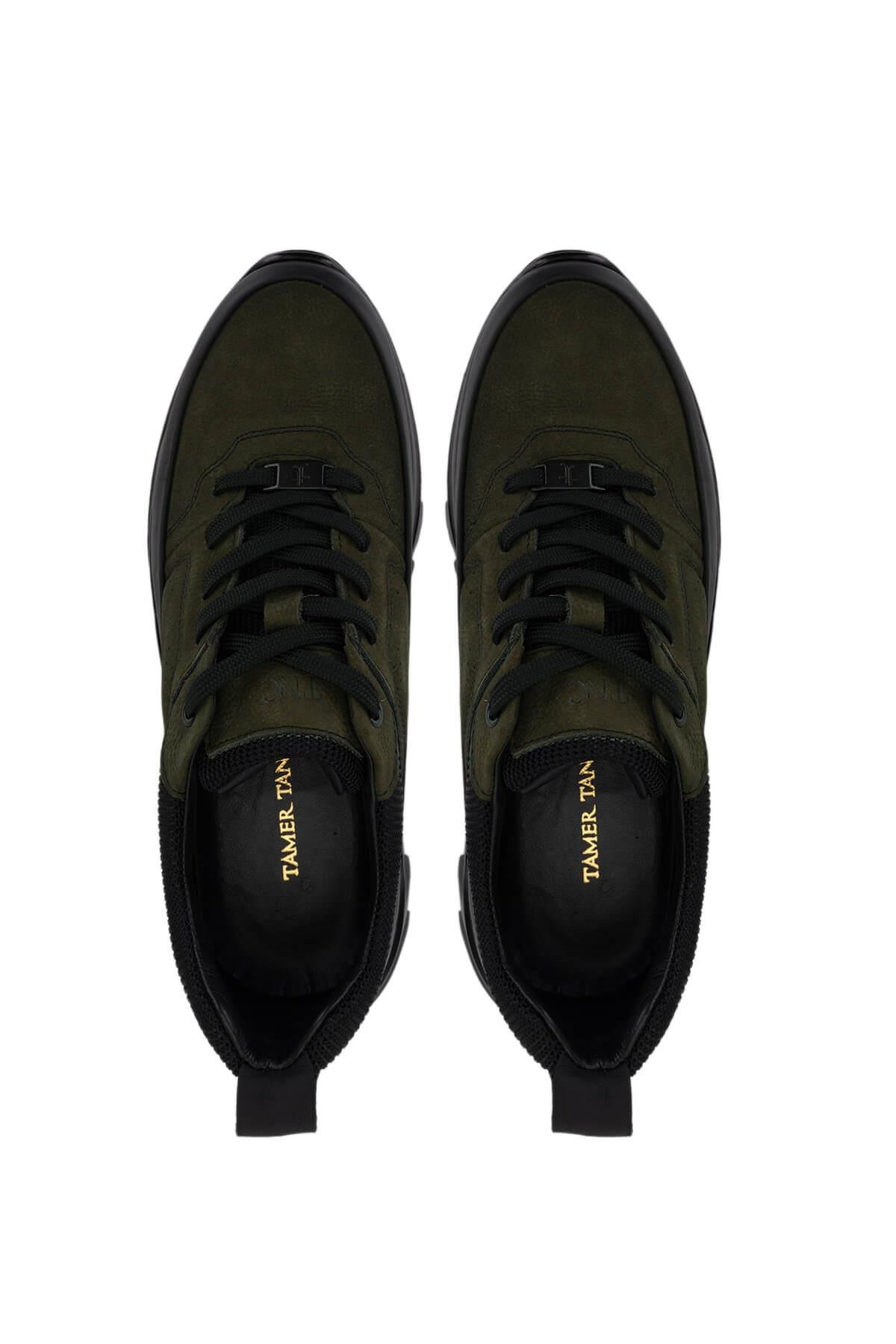 Tamer Tanca Erkek Hakiki Deri Siyah Mat/Haki Sneakers & Spor Ayakkabı