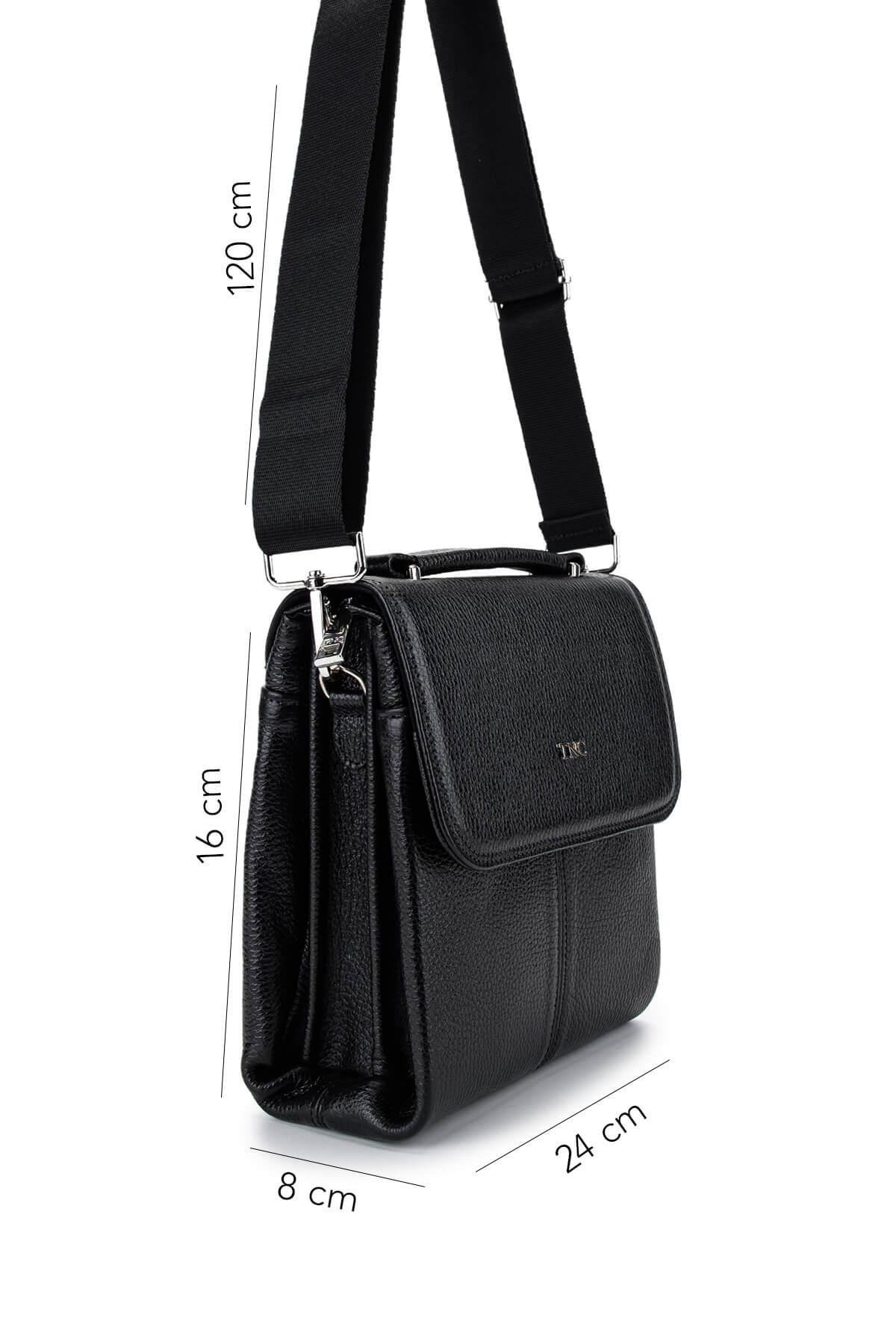 Tamer Tanca Erkek Hakiki Deri Siyah Postacı Çanta