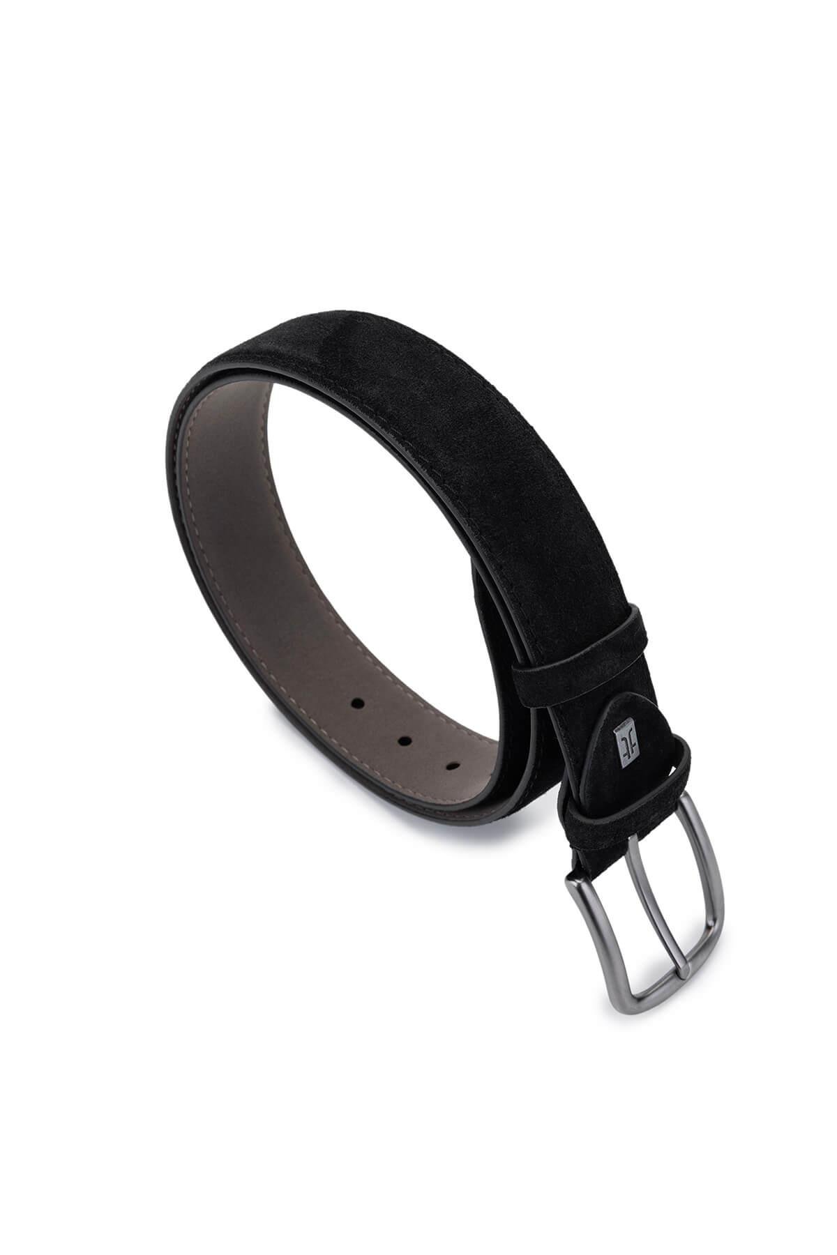 Tamer Tanca Erkek Hakiki Deri Siyah Süet Spor Kemer