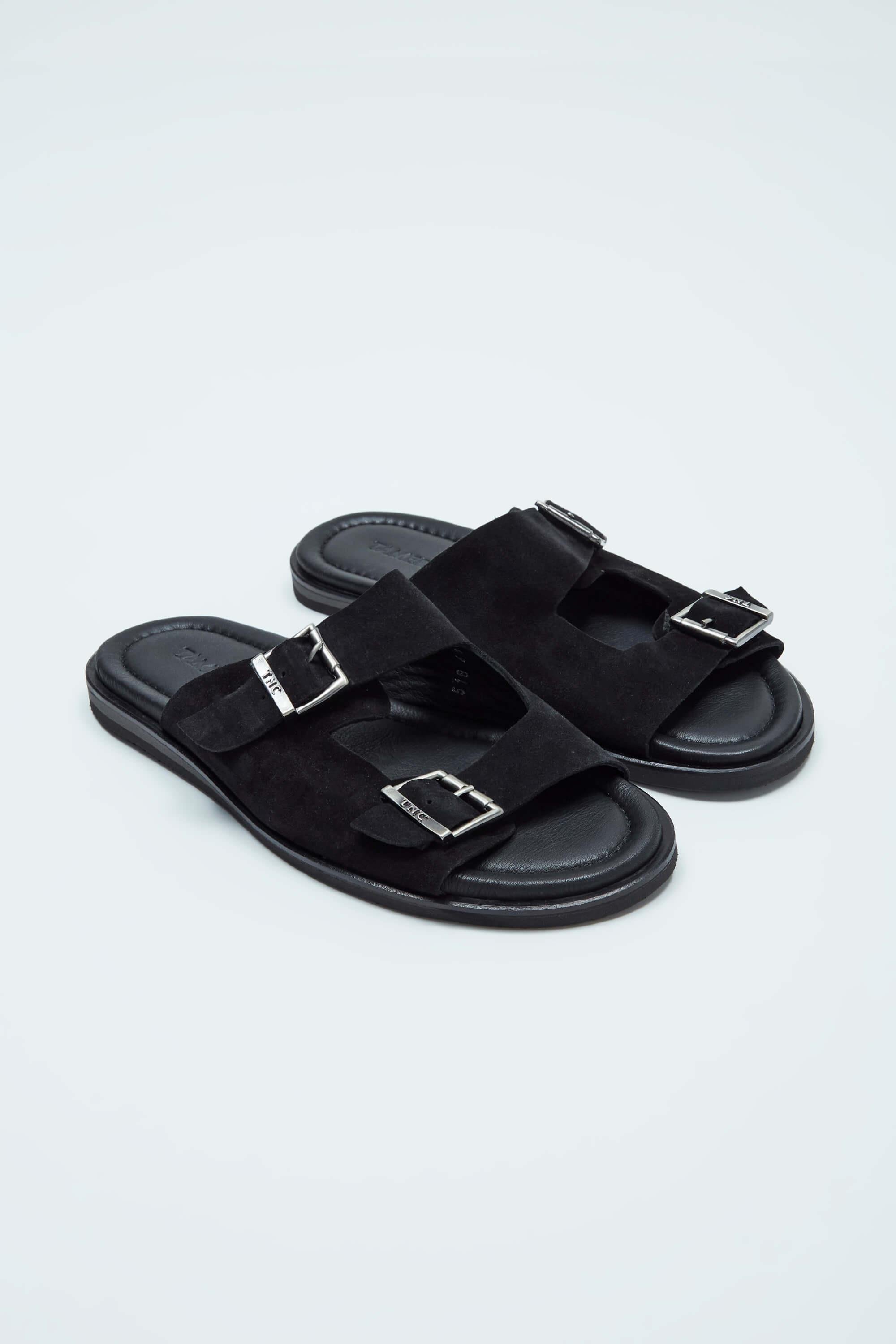 Tamer Tanca Erkek Hakiki Deri Siyah Süet Düz Terlik