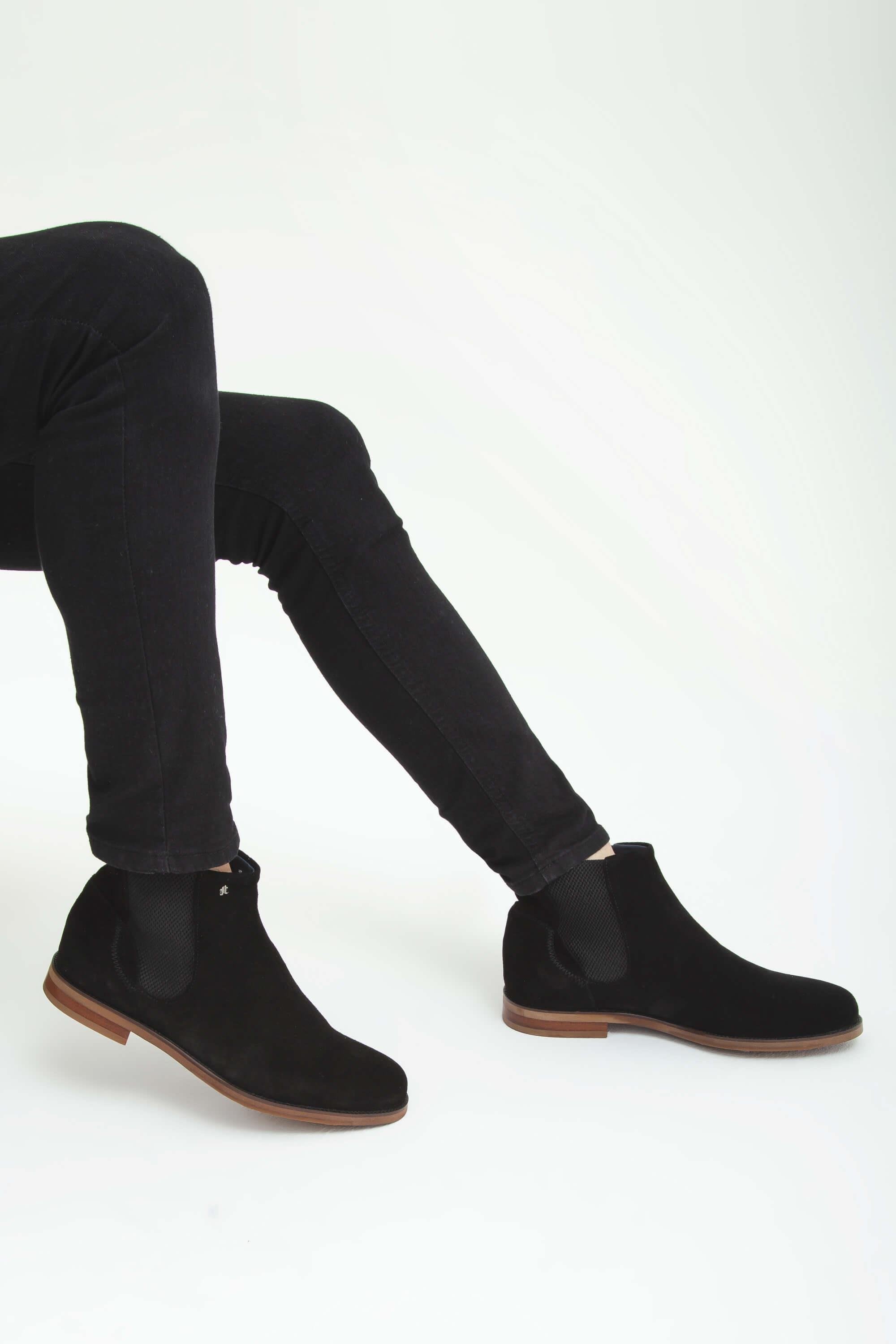 Tamer Tanca Erkek Hakiki Deri Siyah Süet Casual Bot