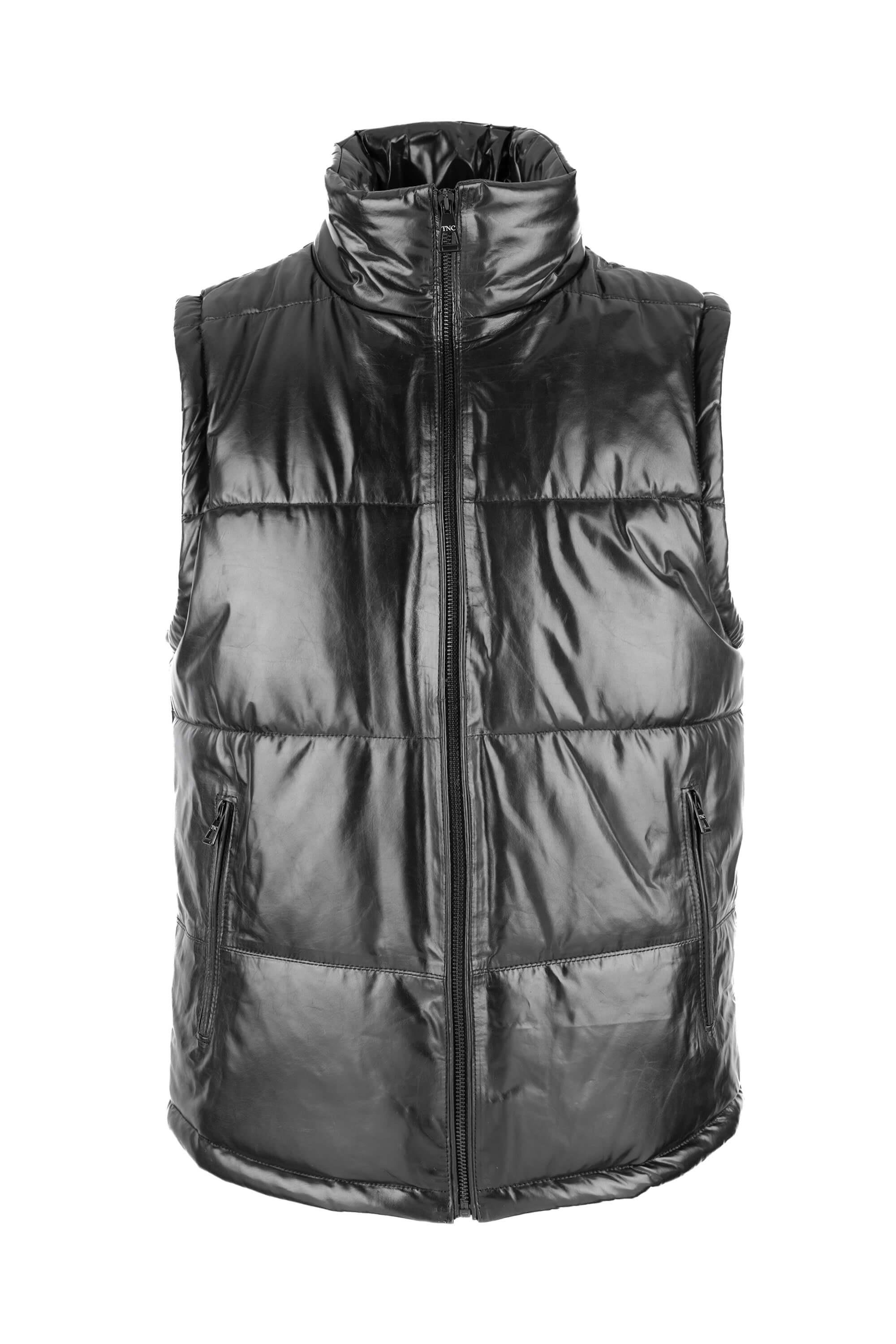 Tamer Tanca Erkek Hakiki Deri Siyah Yelek Deri Mont