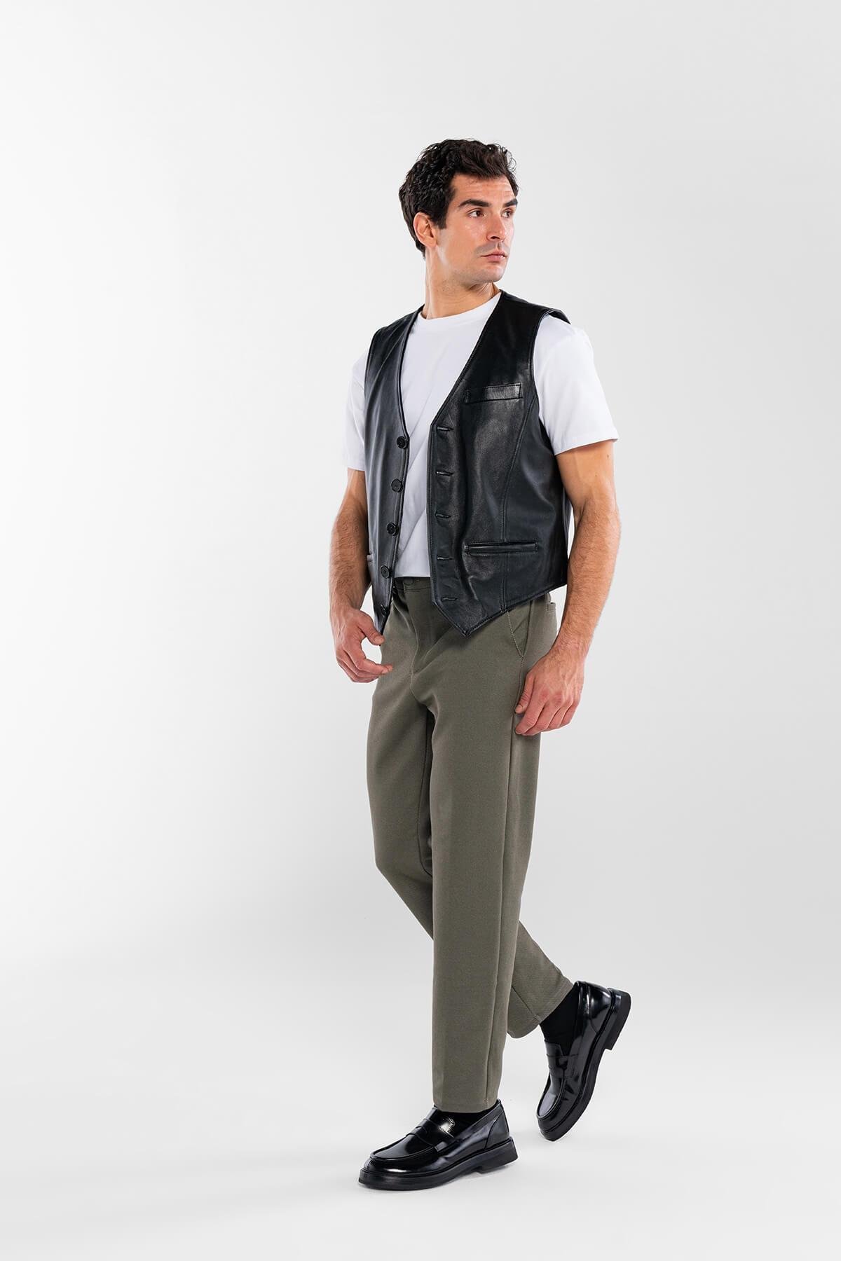 Tamer Tanca Erkek Hakiki Deri Siyah Yelek