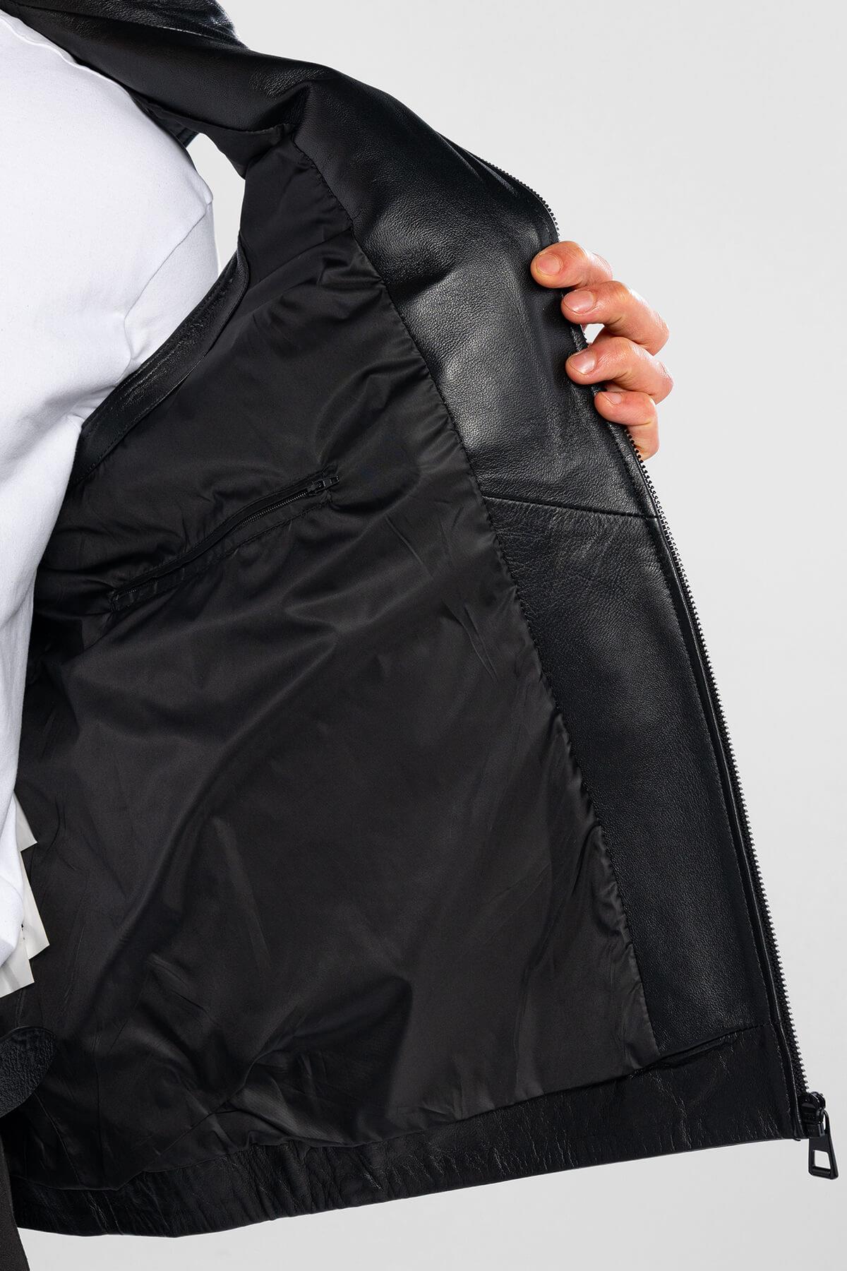 Tamer Tanca Erkek Hakiki Deri Siyah Yelek Deri Mont