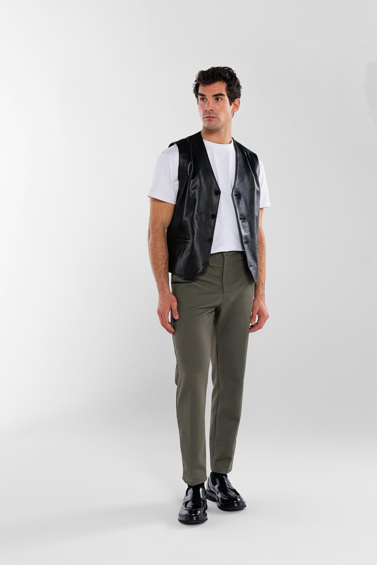 Tamer Tanca Erkek Hakiki Deri Siyah Yelek Deri Mont