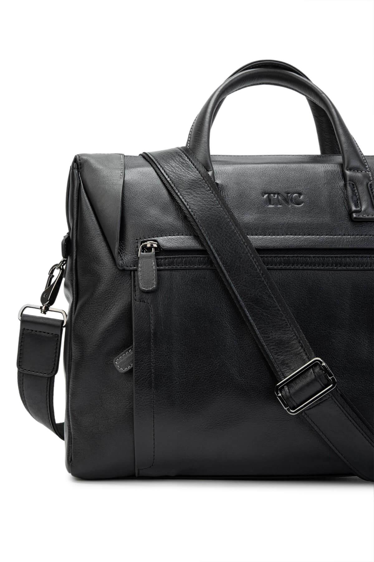 Tamer Tanca Erkek Hakiki Deri Siyah/Gri Evrak Çantası