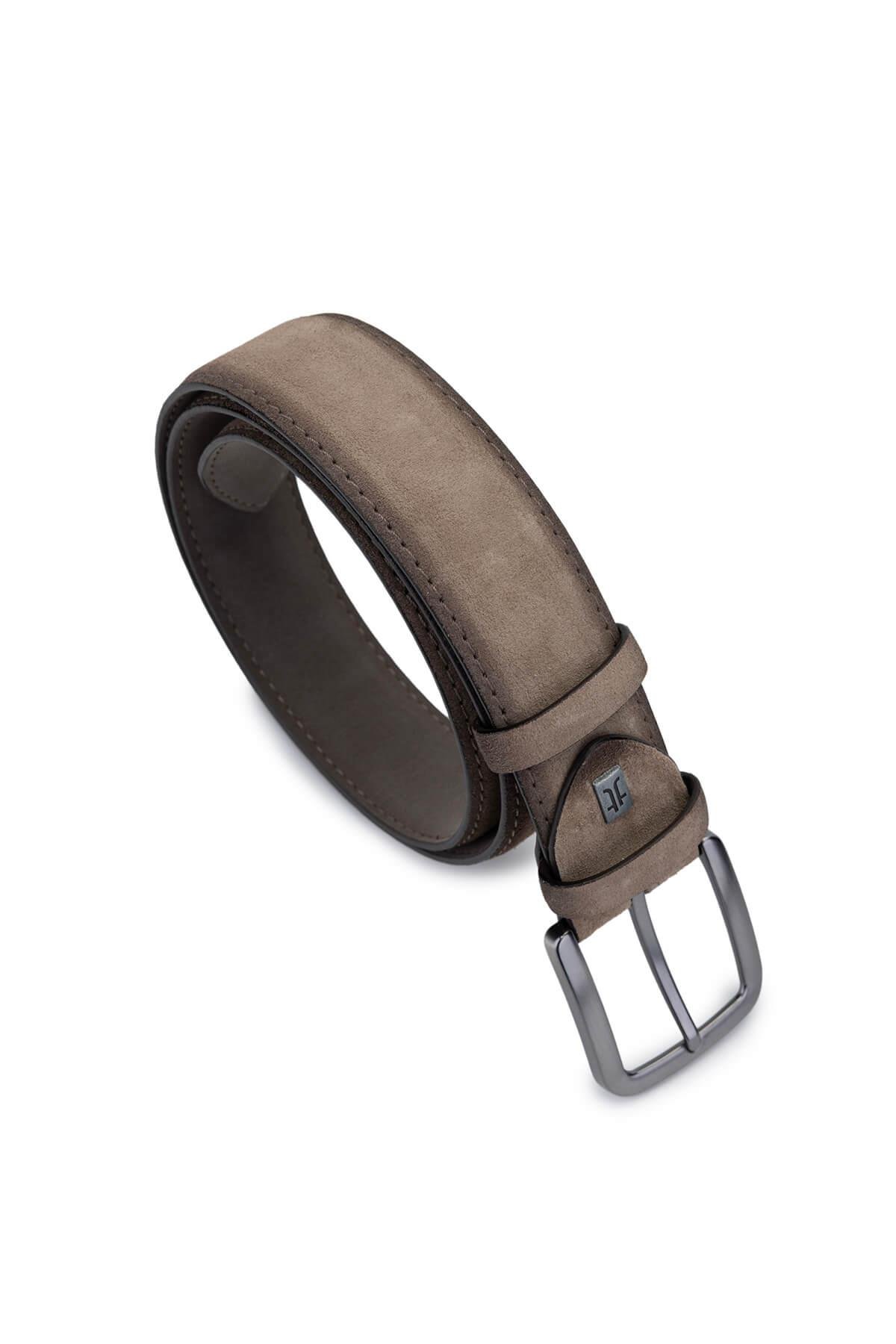 Tamer Tanca Erkek Hakiki Deri Taupe Süet Spor Kemer