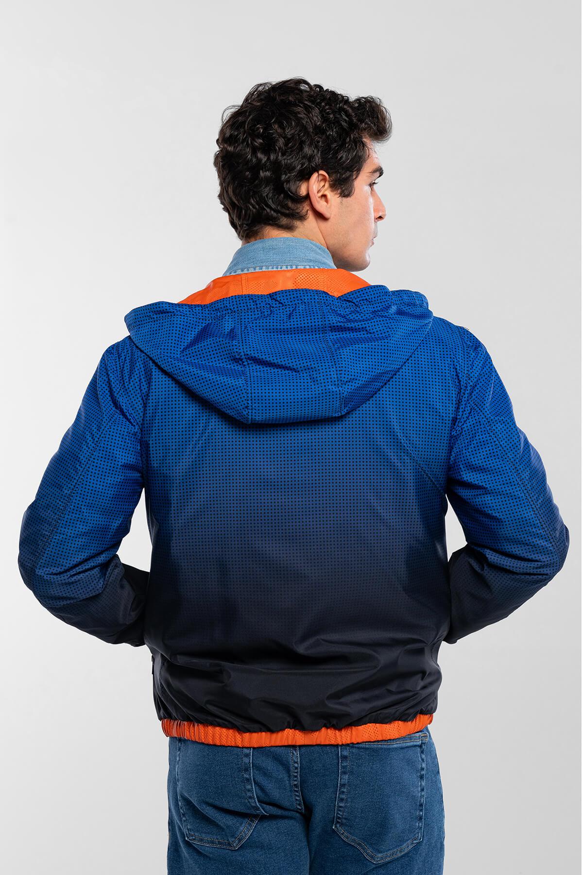 Tamer Tanca Erkek Hakiki Deri Turuncu/Mavi Deri Mont