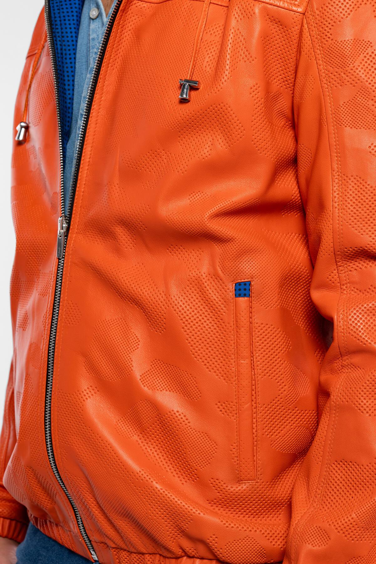 Tamer Tanca Erkek Hakiki Deri Turuncu/Mavi Deri Mont