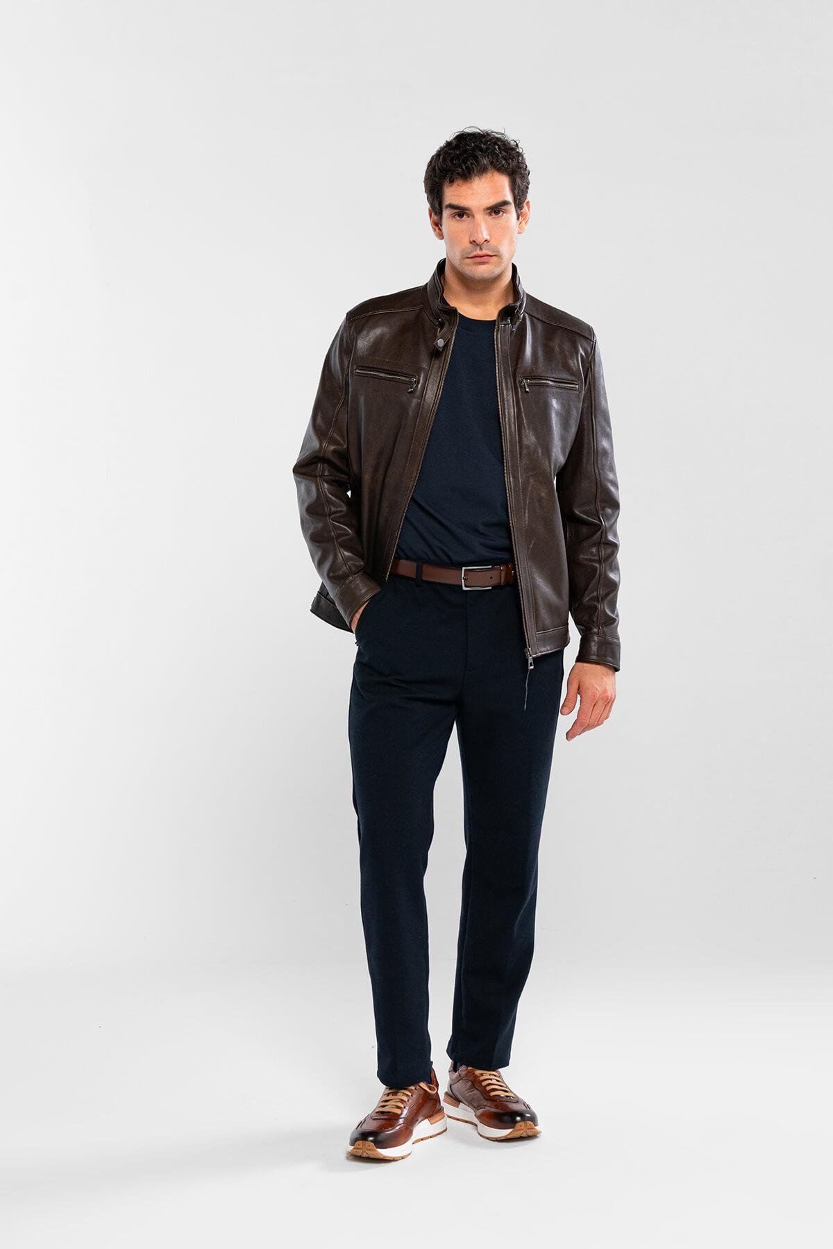 Tamer Tanca Erkek Hakiki Deri Viski Eskitme Deri Mont