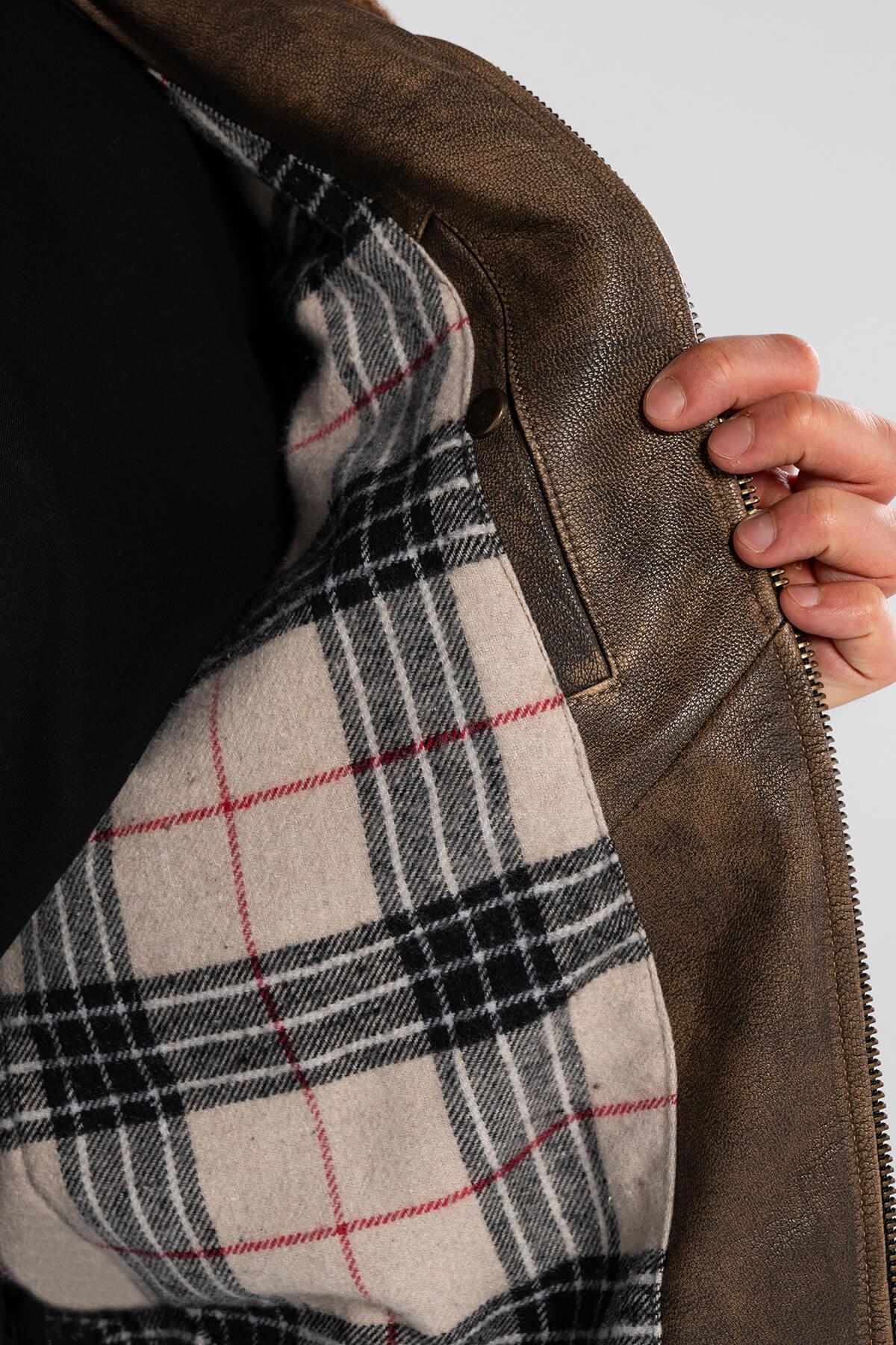 Tamer Tanca Erkek Hakiki Deri Viski Eskitme Deri Mont