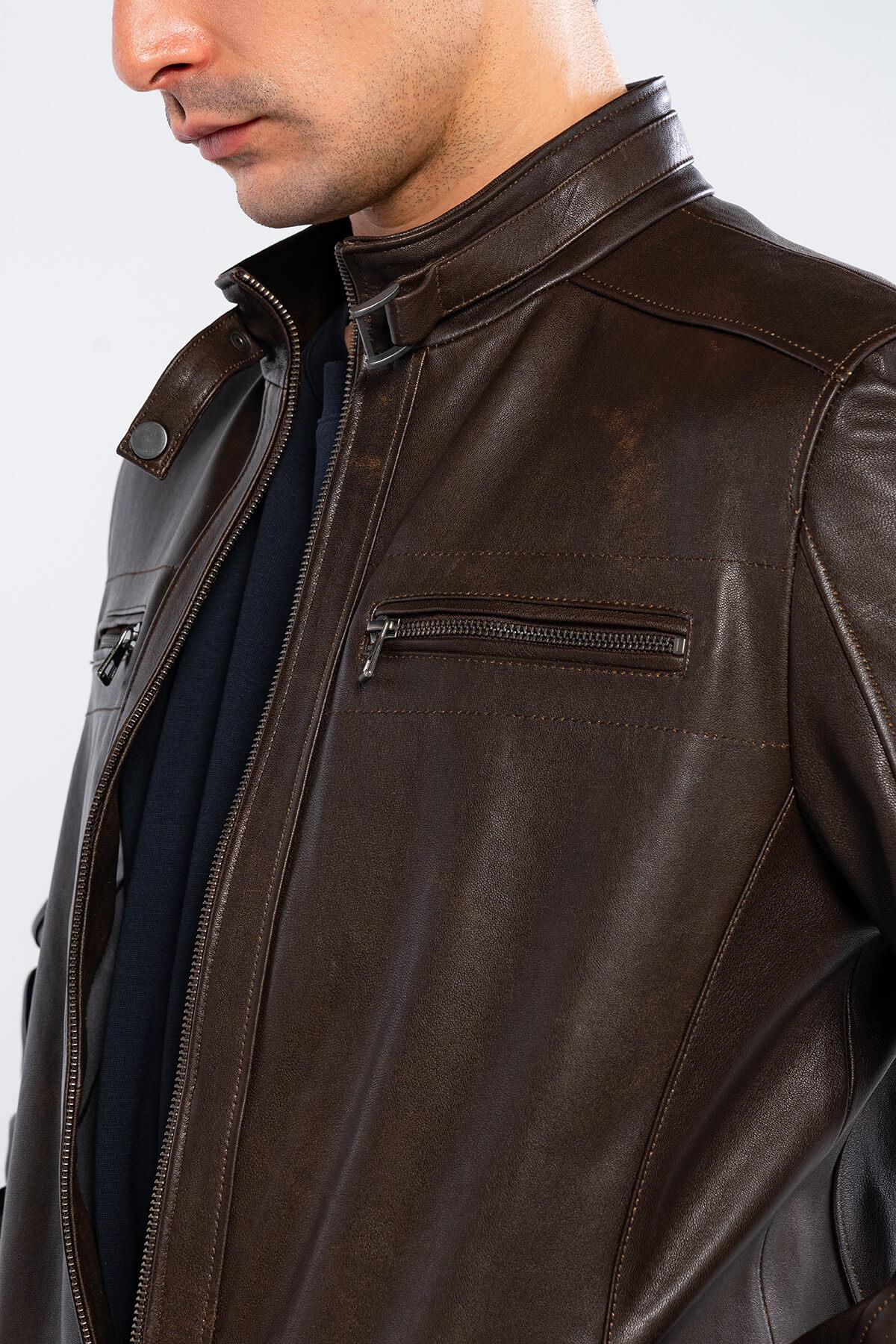 Tamer Tanca Erkek Hakiki Deri Viski Eskitme Deri Mont