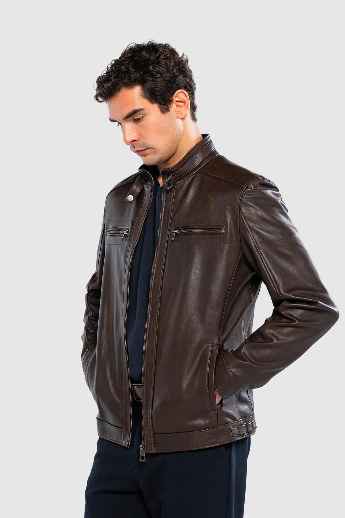 Tamer Tanca Erkek Hakiki Deri Viski Eskitme Deri Mont