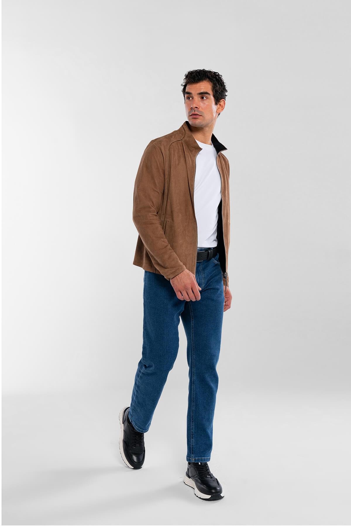 Tamer Tanca Erkek Hakiki Deri Vizon Süet Deri Mont