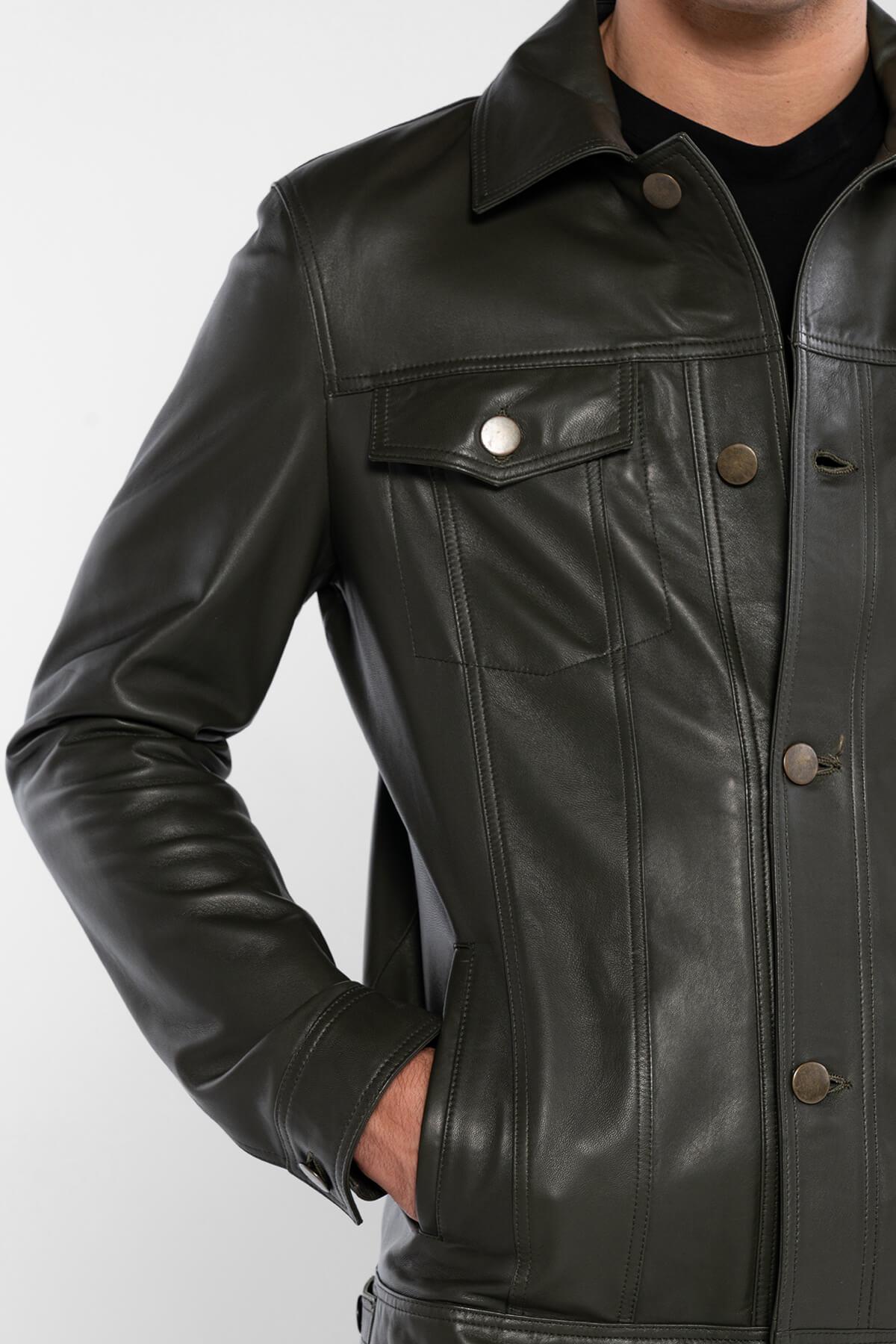 Tamer Tanca Erkek Hakiki Deri Yeşil Deri Mont