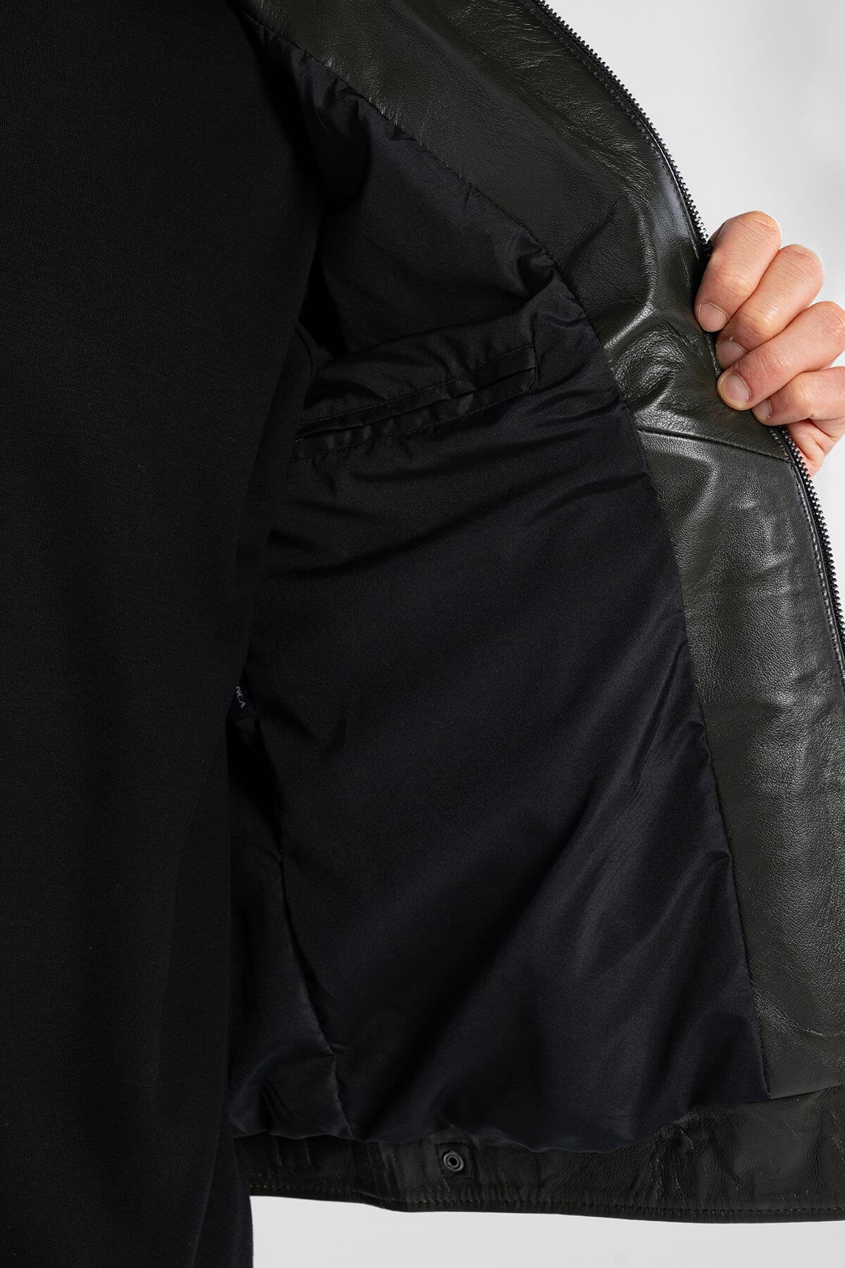 Tamer Tanca Erkek Hakiki Deri Yeşil Deri Mont