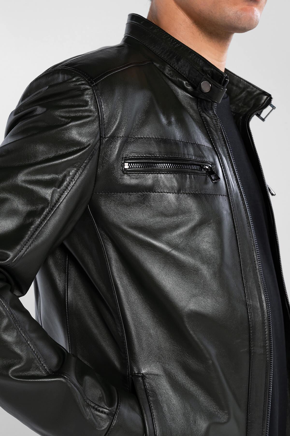 Tamer Tanca Erkek Hakiki Deri Yeşil Deri Mont