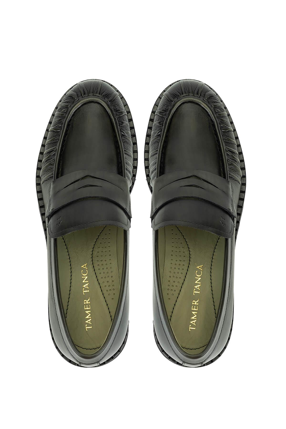 Tamer Tanca Erkek Hakiki Deri Yeşil Loafer Ayakkabı