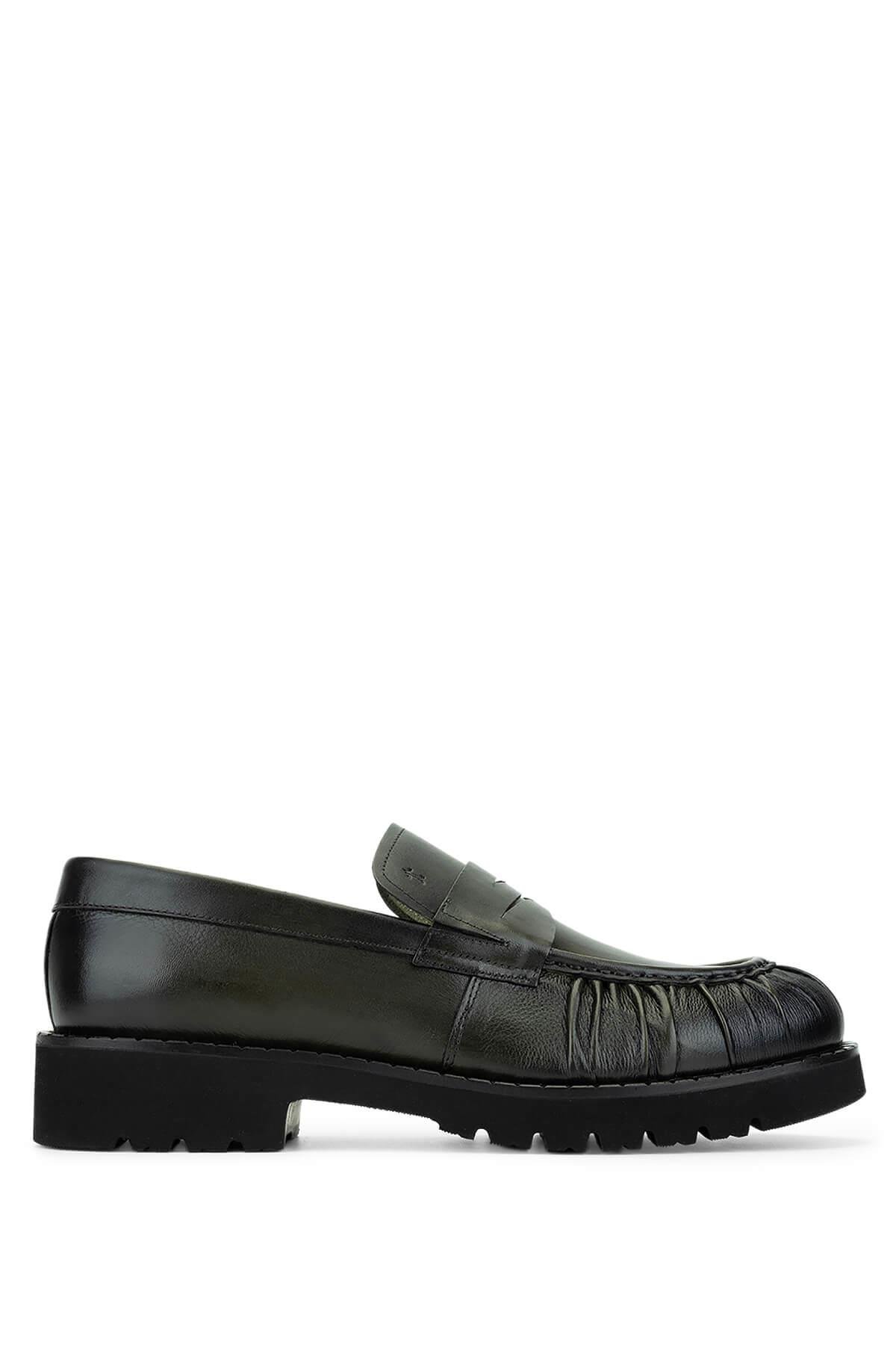 Tamer Tanca Erkek Hakiki Deri Yeşil Loafer Ayakkabı