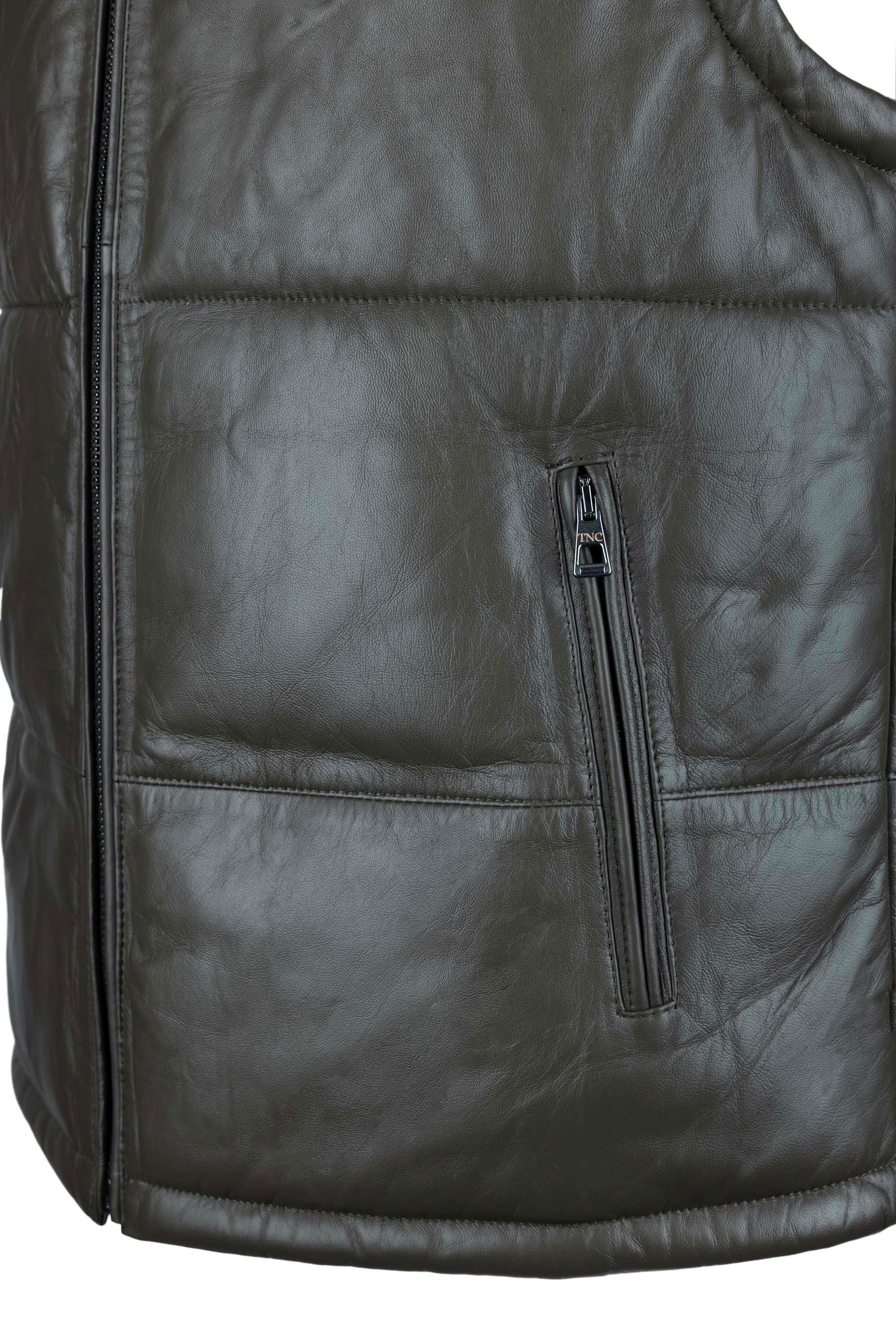 Tamer Tanca Erkek Hakiki Deri Yeşil Yelek Deri Mont