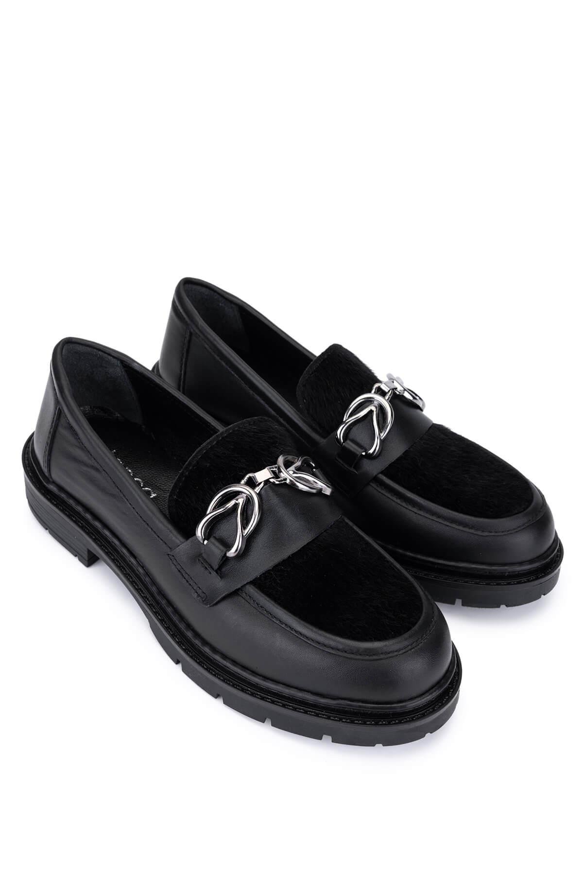Tamer Tanca Kadın Deri & Tekstil Siyah Loafer Ayakkabı