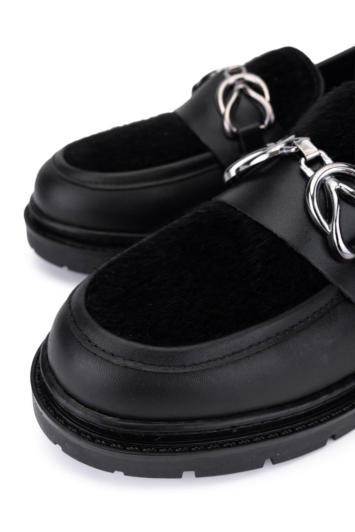 Tamer Tanca Kadın Deri & Tekstil Siyah Loafer Ayakkabı