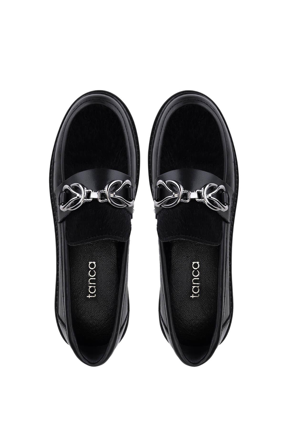 Tamer Tanca Kadın Deri & Tekstil Siyah Loafer Ayakkabı