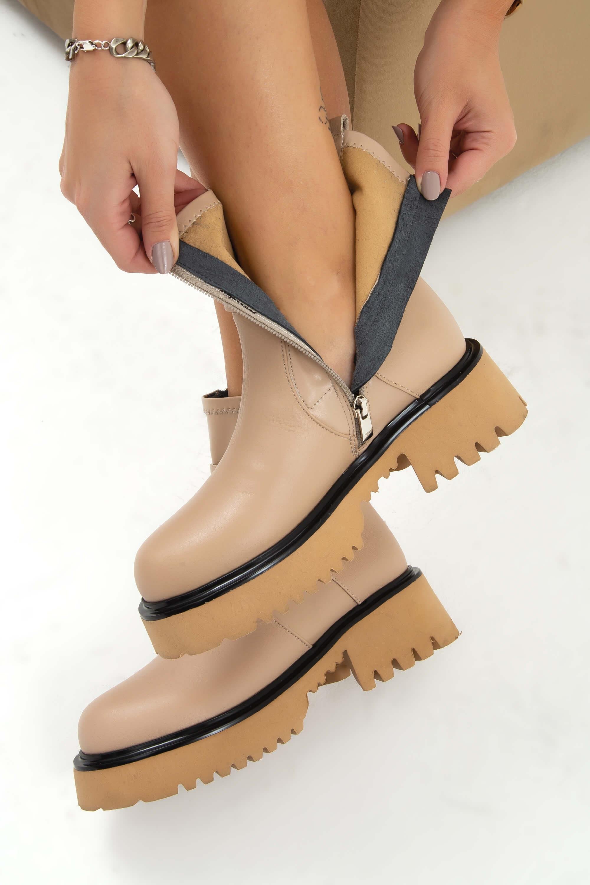 Tamer Tanca Kadın Hakiki Deri Bej Günlük Bot