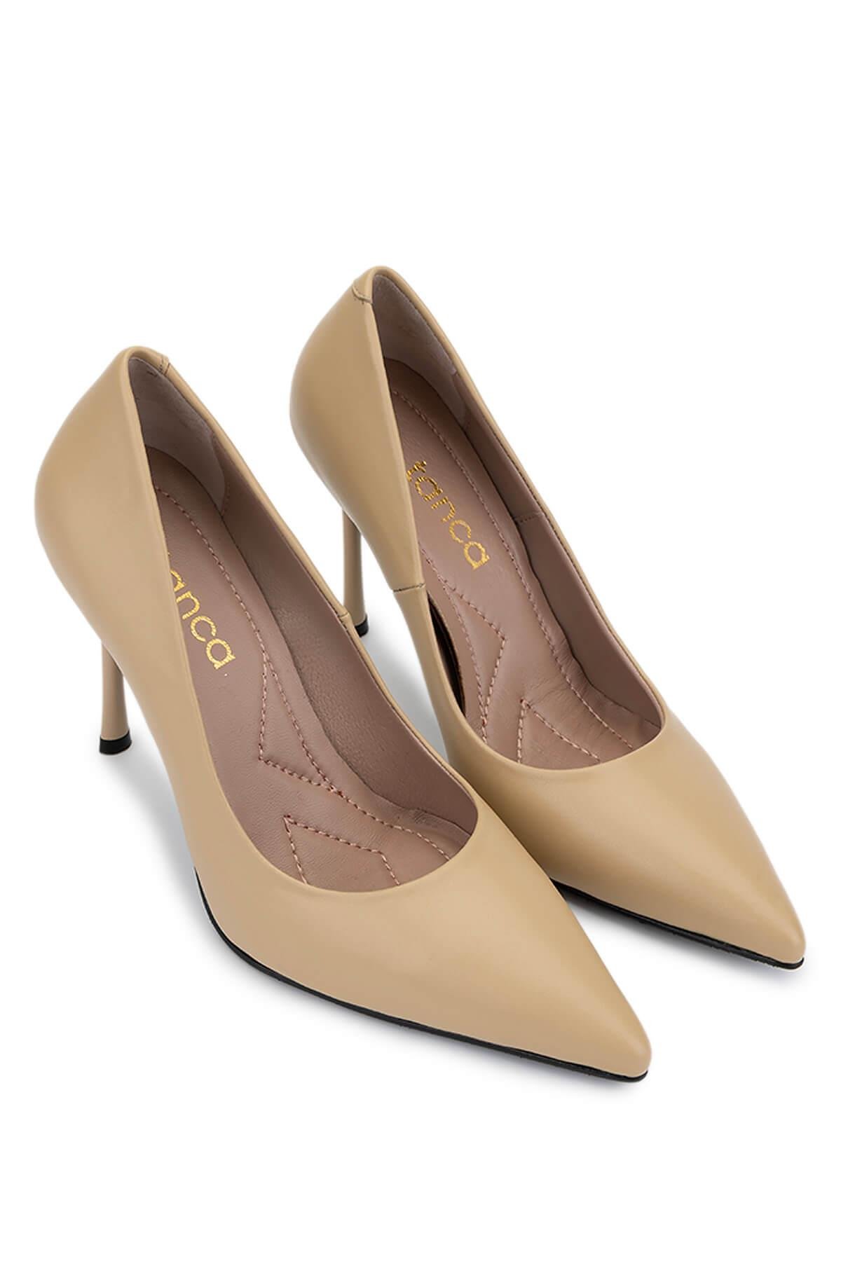 Tamer Tanca Kadın Hakiki Deri Bej Topuklu Ayakkabı