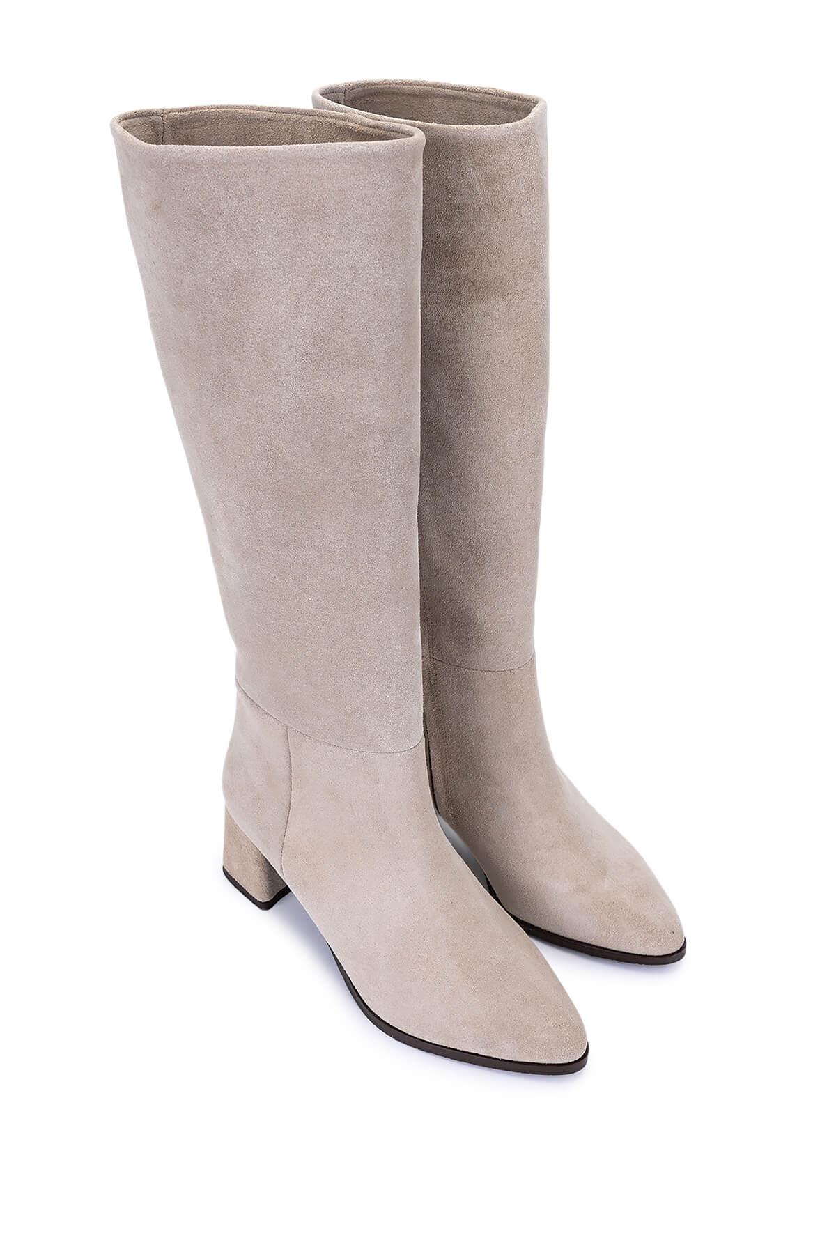 Tamer Tanca Kadın Hakiki Deri Bej Topuklu Çizme