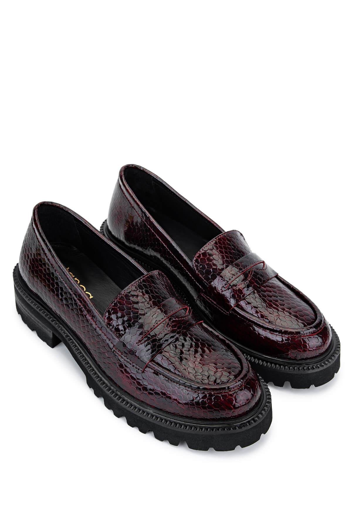 Tamer Tanca Kadın Hakiki Deri Bordo Loafer Ayakkabı