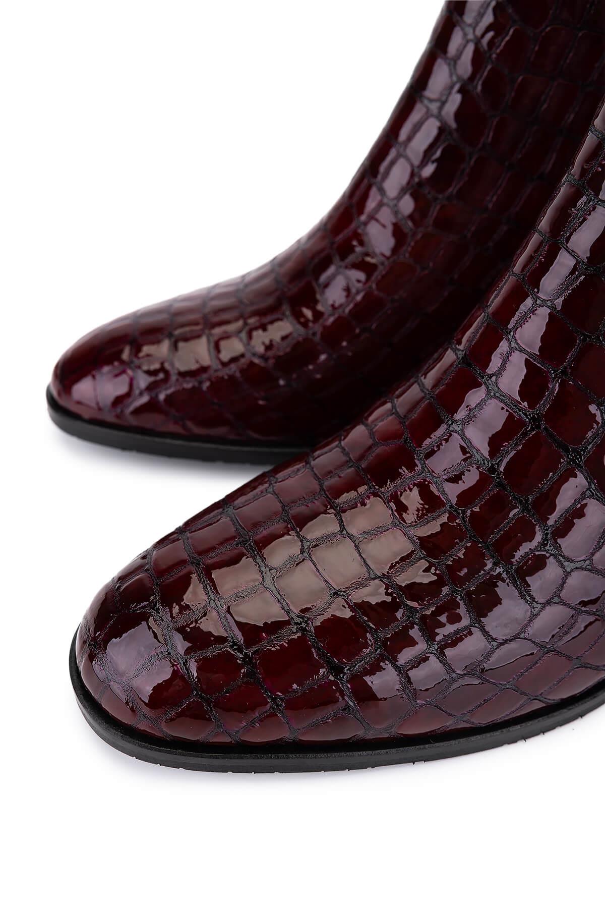 Tamer Tanca Kadın Hakiki Deri Bordo Rugan Klasik Bot